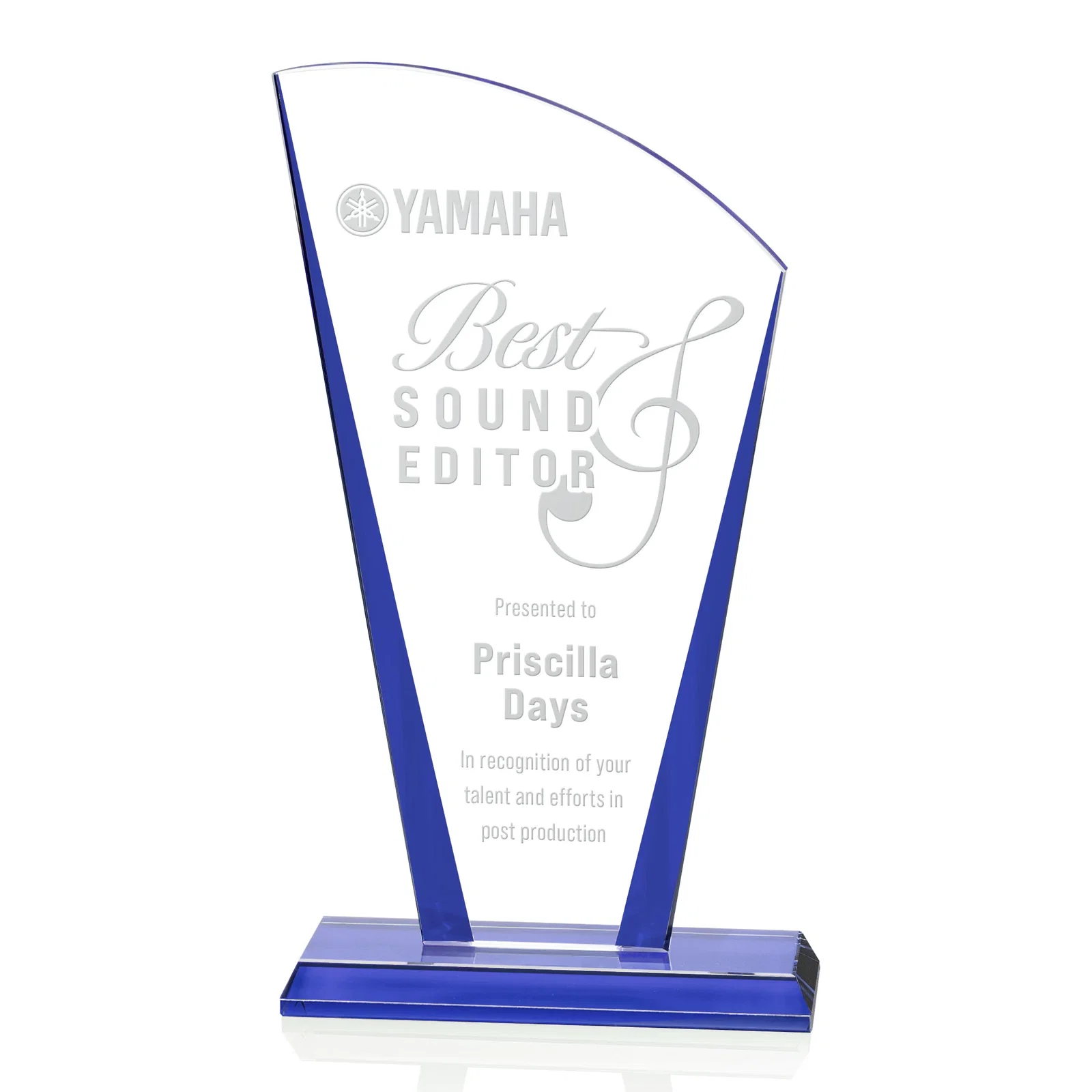 Custom Starfire Crystal Award with Left-Peak Curved Top and Color Edges, awards for company anniversary events