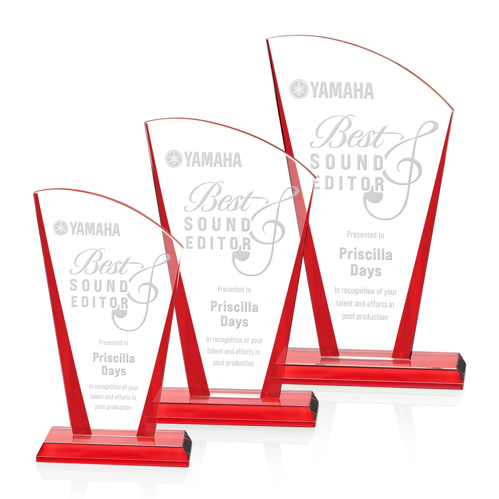 Personalized Starfire Crystal Award with Left-Peak Curved Top and Color Edges, awards for employee recognition
