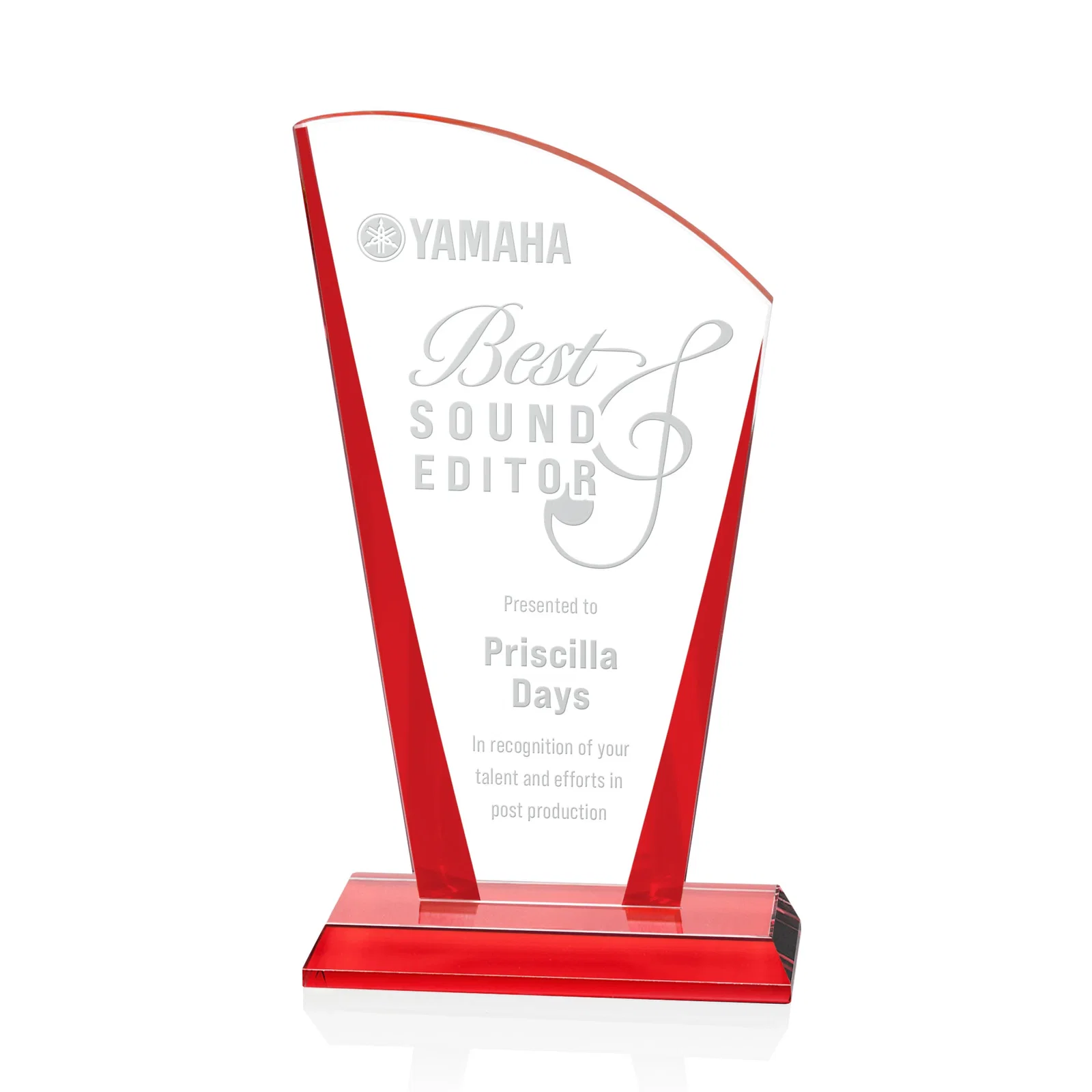 Personalized Starfire Crystal Award with Left-Peak Curved Top and Color Edges, awards for corporate award ceremonies