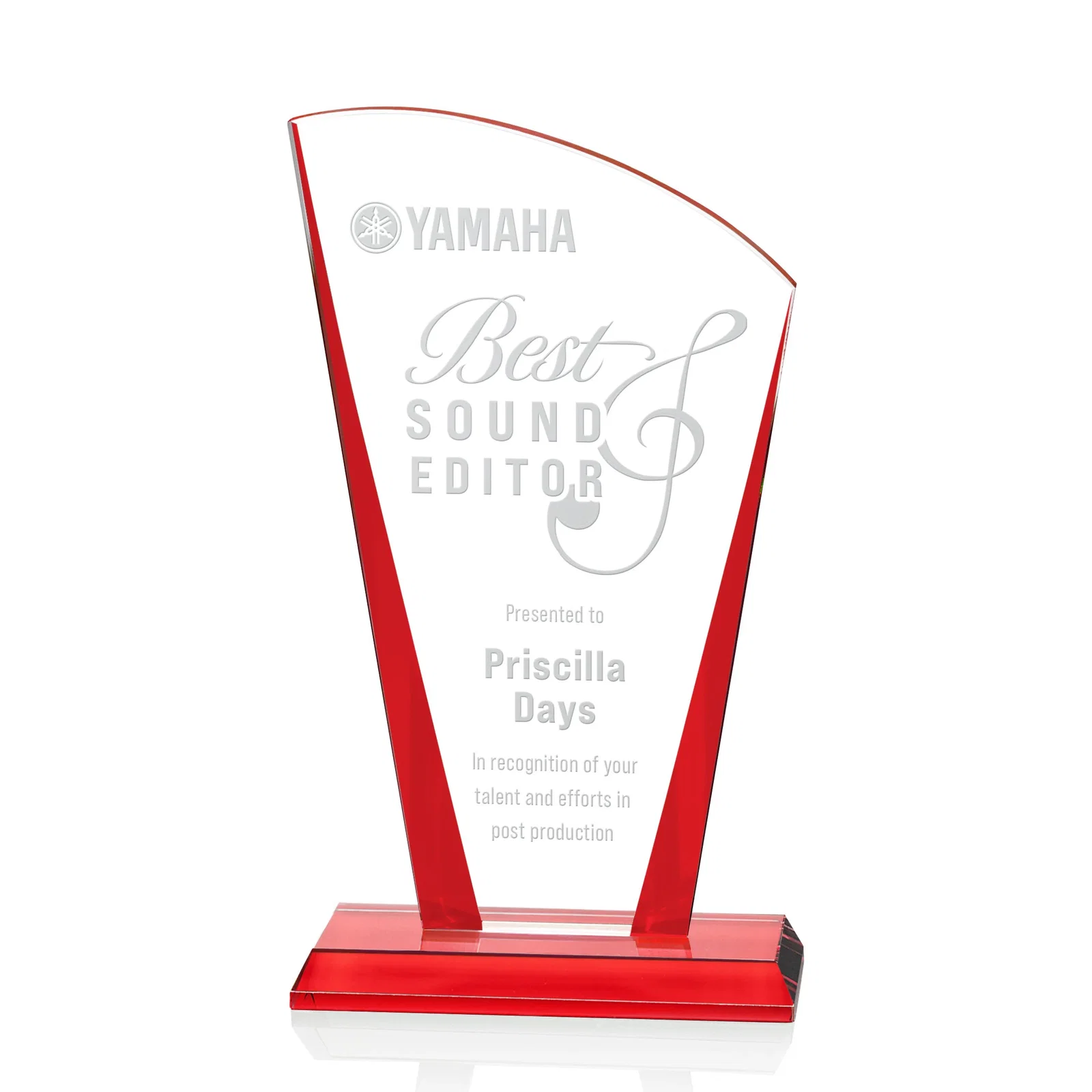 Personalized Starfire Crystal Award with Left-Peak Curved Top and Color Edges, awards for service anniversary gifts