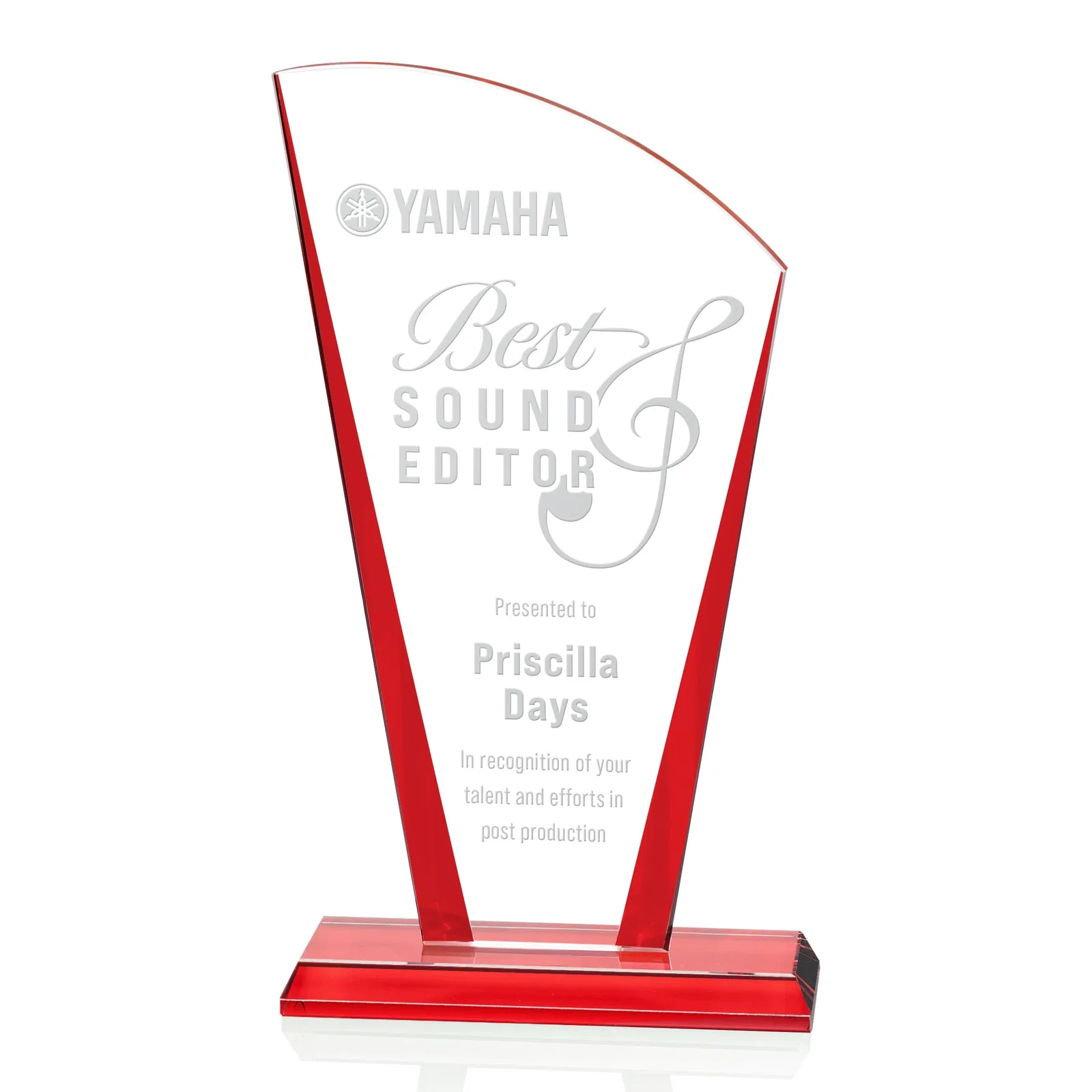 Personalized Starfire Crystal Award with Left-Peak Curved Top and Color Edges, awards for sales achievement awards