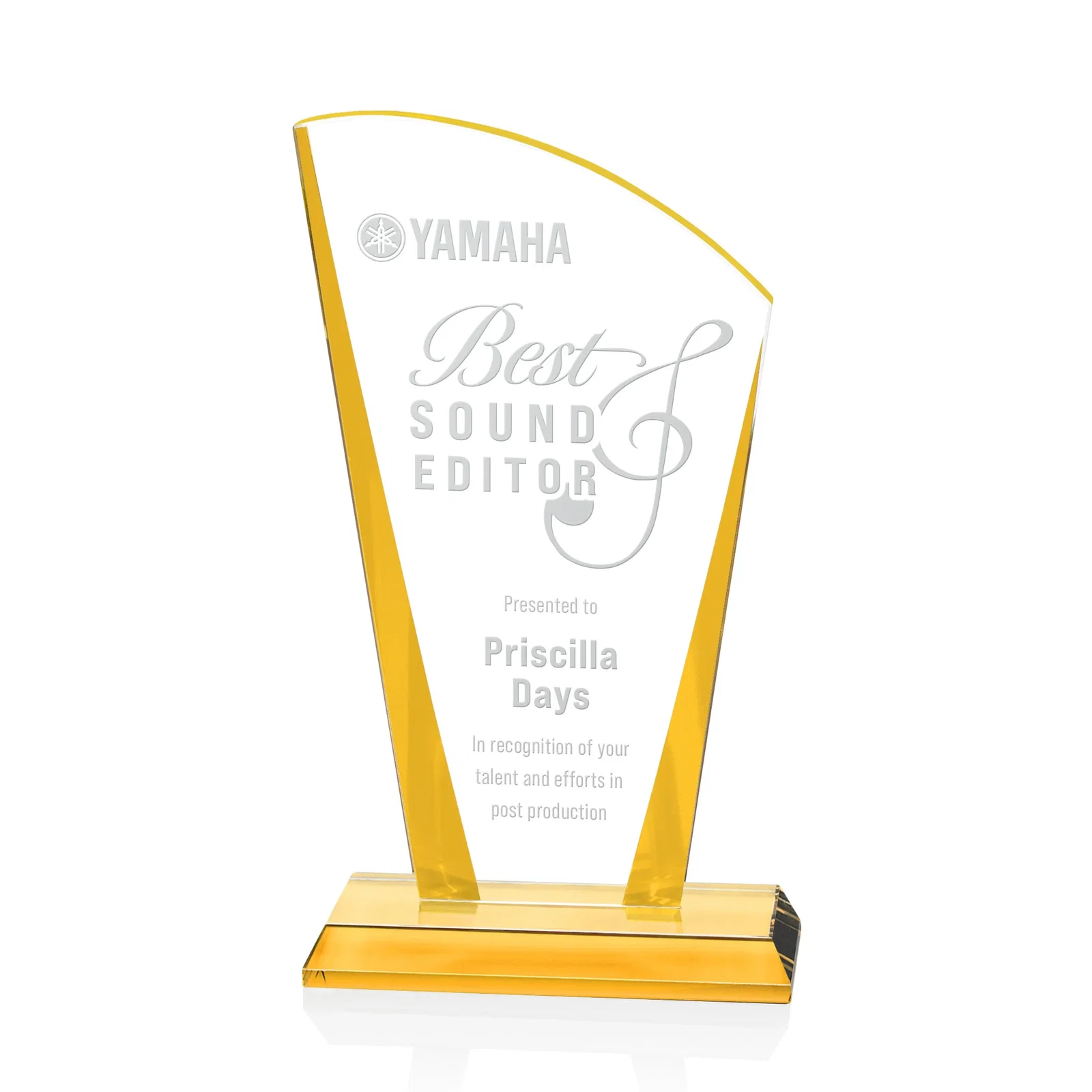 Custom Starfire Crystal Award with Left-Peak Curved Top and Color Edges, awards for corporate award ceremonies