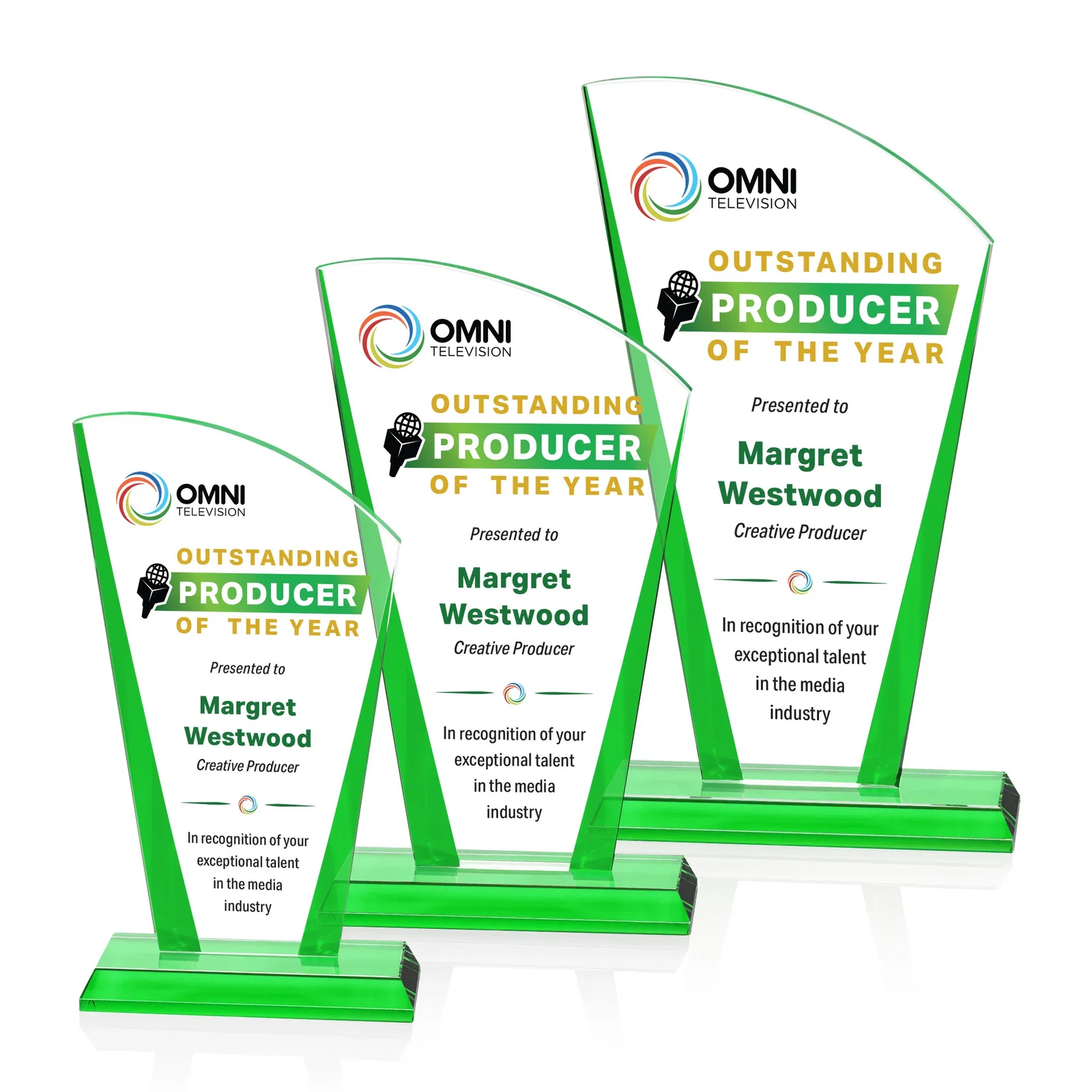 Personalized Starfire Crystal Award with Left-Peak Curved Top and Color Edges, awards for volunteer appreciation