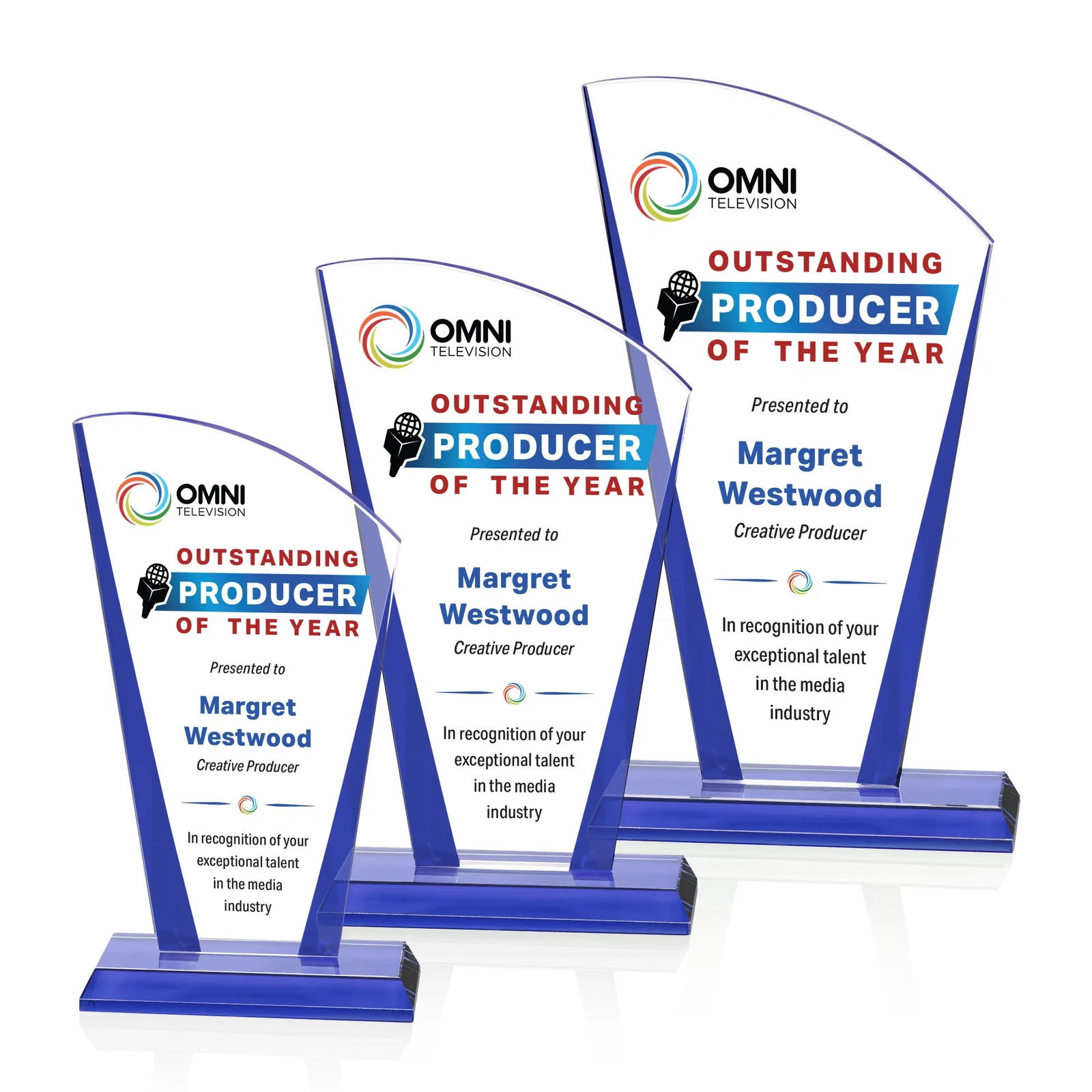 Promotional Starfire Crystal Award with Left-Peak Curved Top and Color Edges, awards for corporate award ceremonies