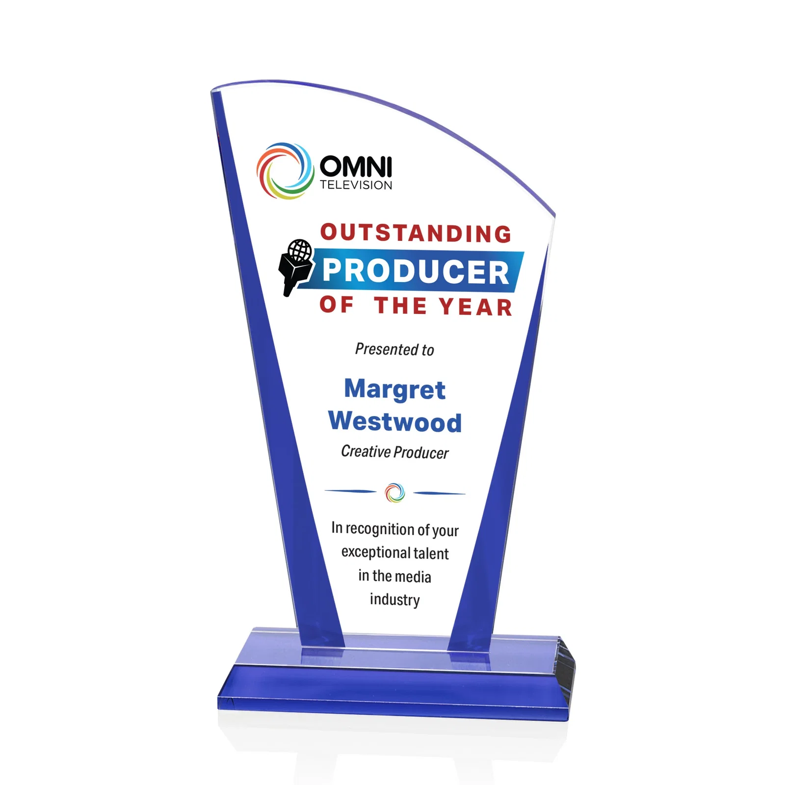 Promotional Starfire Crystal Award with Left-Peak Curved Top and Color Edges, awards for service anniversary gifts