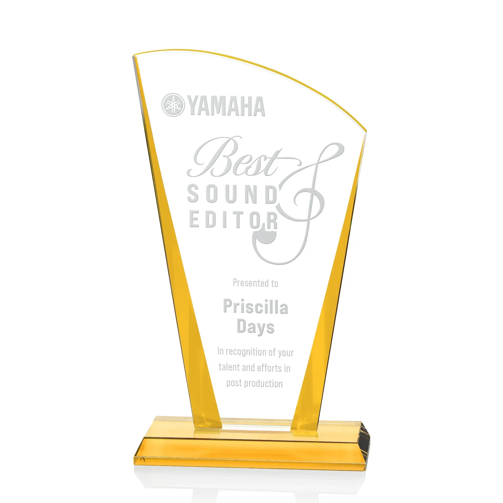 Custom Starfire Crystal Award with Left-Peak Curved Top and Color Edges, awards for service anniversary gifts