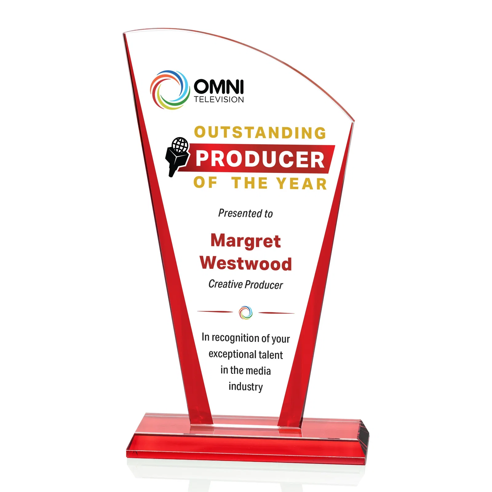 Promotional Starfire Crystal Award with Left-Peak Curved Top and Color Edges, awards for safety achievement programs