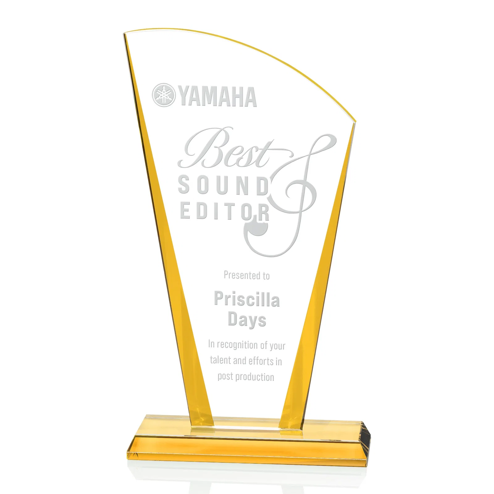 Custom Starfire Crystal Award with Left-Peak Curved Top and Color Edges, awards for sales achievement awards