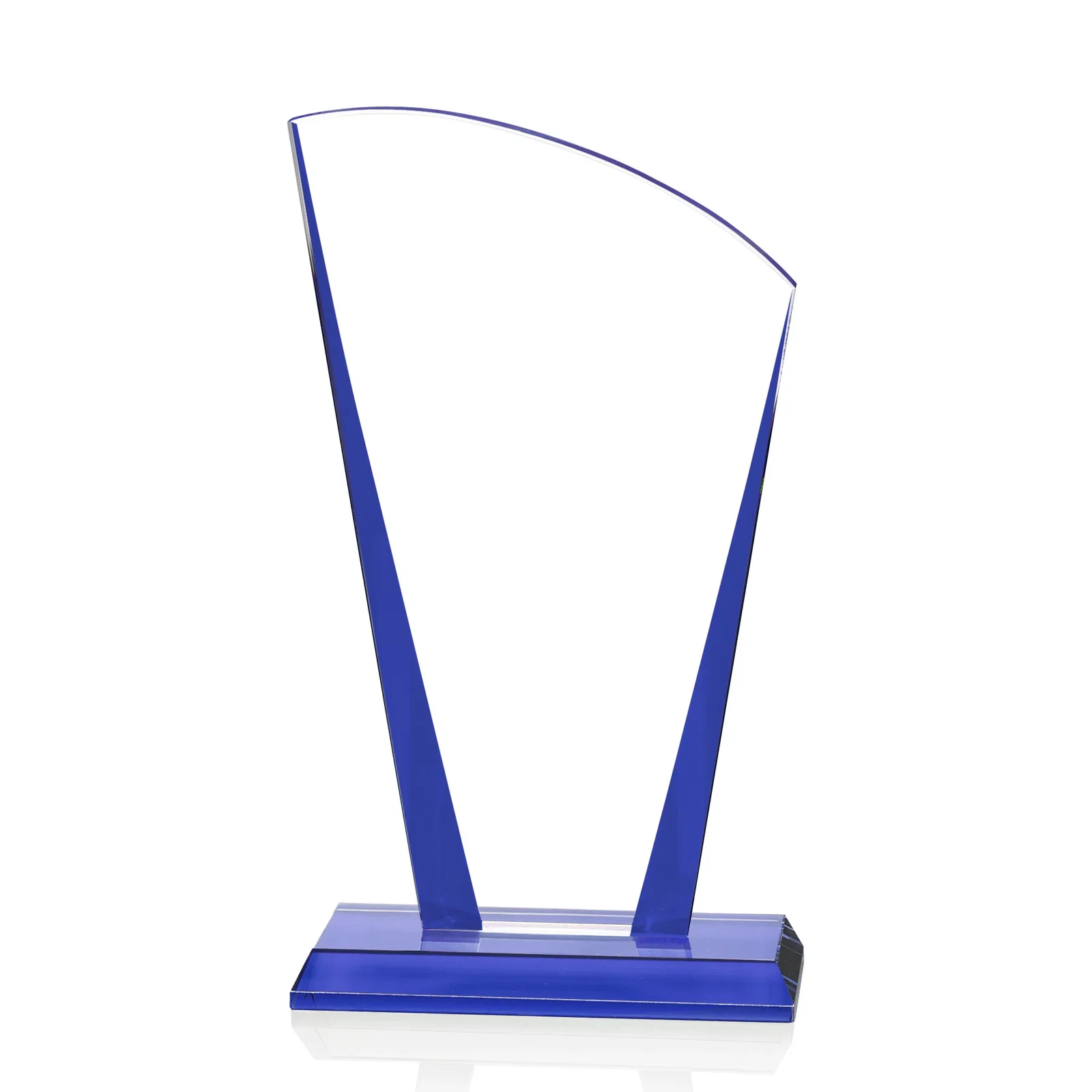 Branded Starfire Crystal Award with Left-Peak Curved Top and Color Edges, awards for retirement presentations
