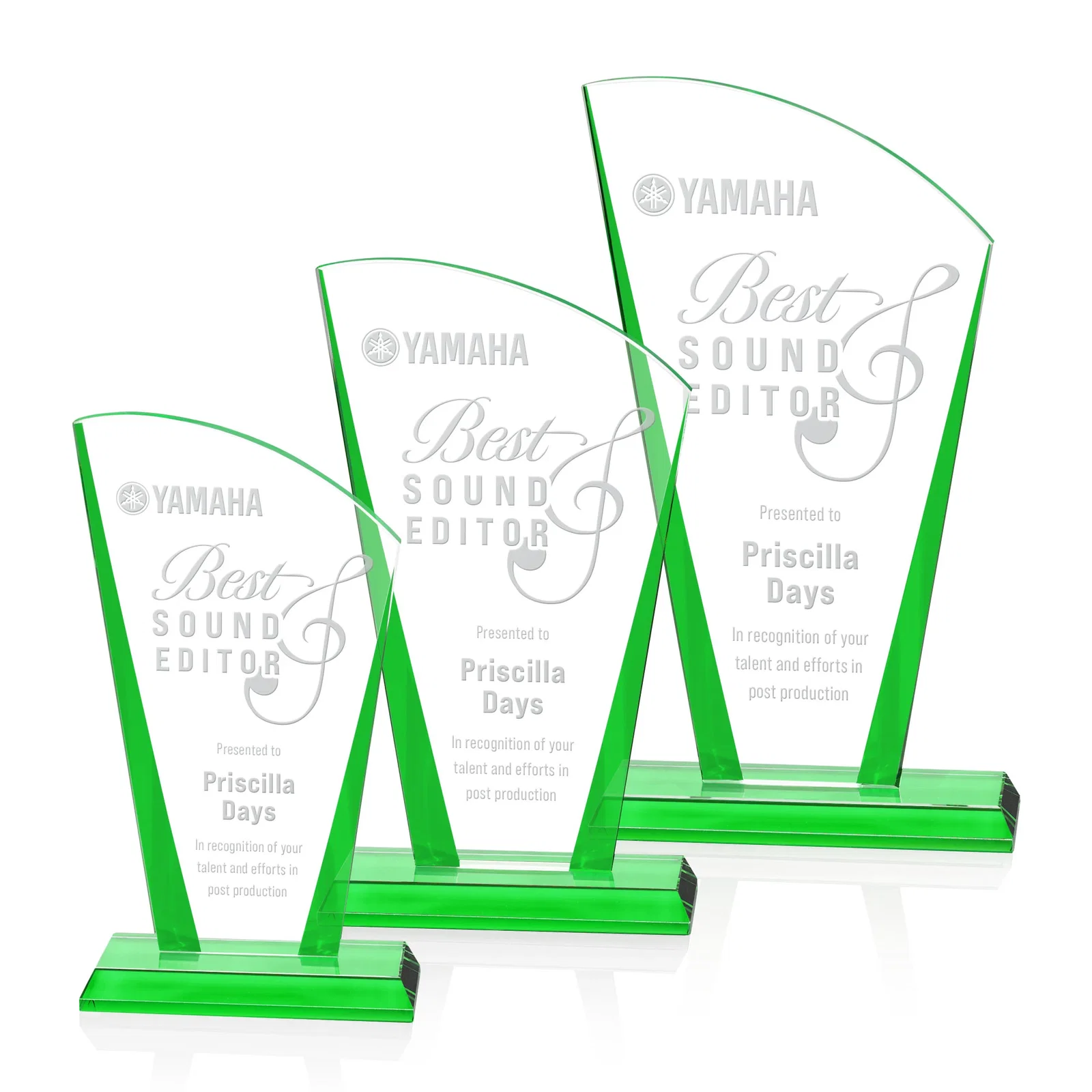 Custom Starfire Crystal Award with Left-Peak Curved Top and Color Edges, awards for retirement presentations