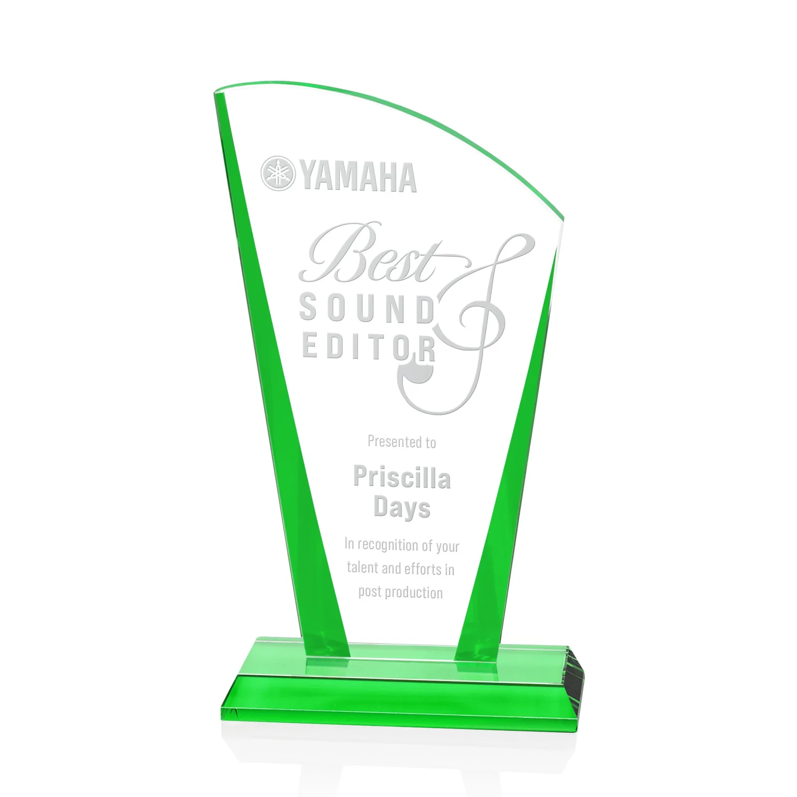 Custom Starfire Crystal Award with Left-Peak Curved Top and Color Edges, awards for team milestone celebrations