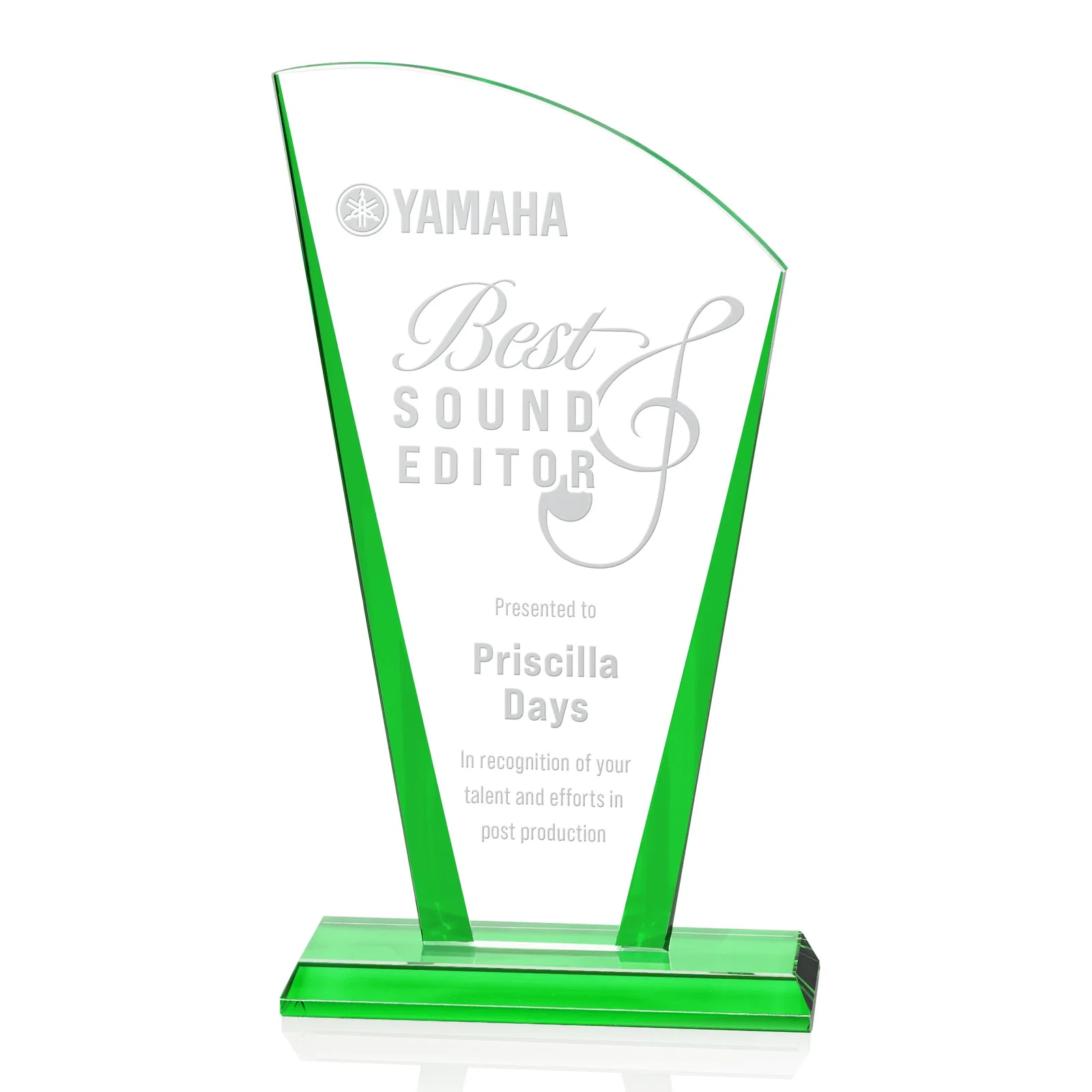 Custom Starfire Crystal Award with Left-Peak Curved Top and Color Edges, awards for graduation ceremonies