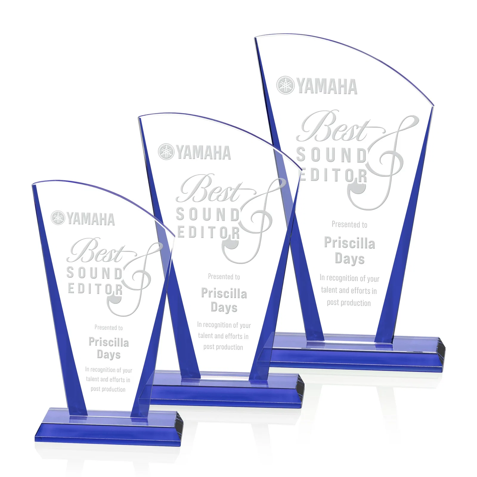 Custom Starfire Crystal Award with Left-Peak Curved Top and Color Edges, awards for safety achievement programs
