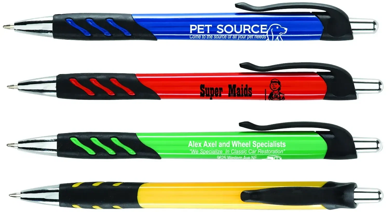 Merlin Pen plastic click pen with silver trim for trade show giveaways, view 2