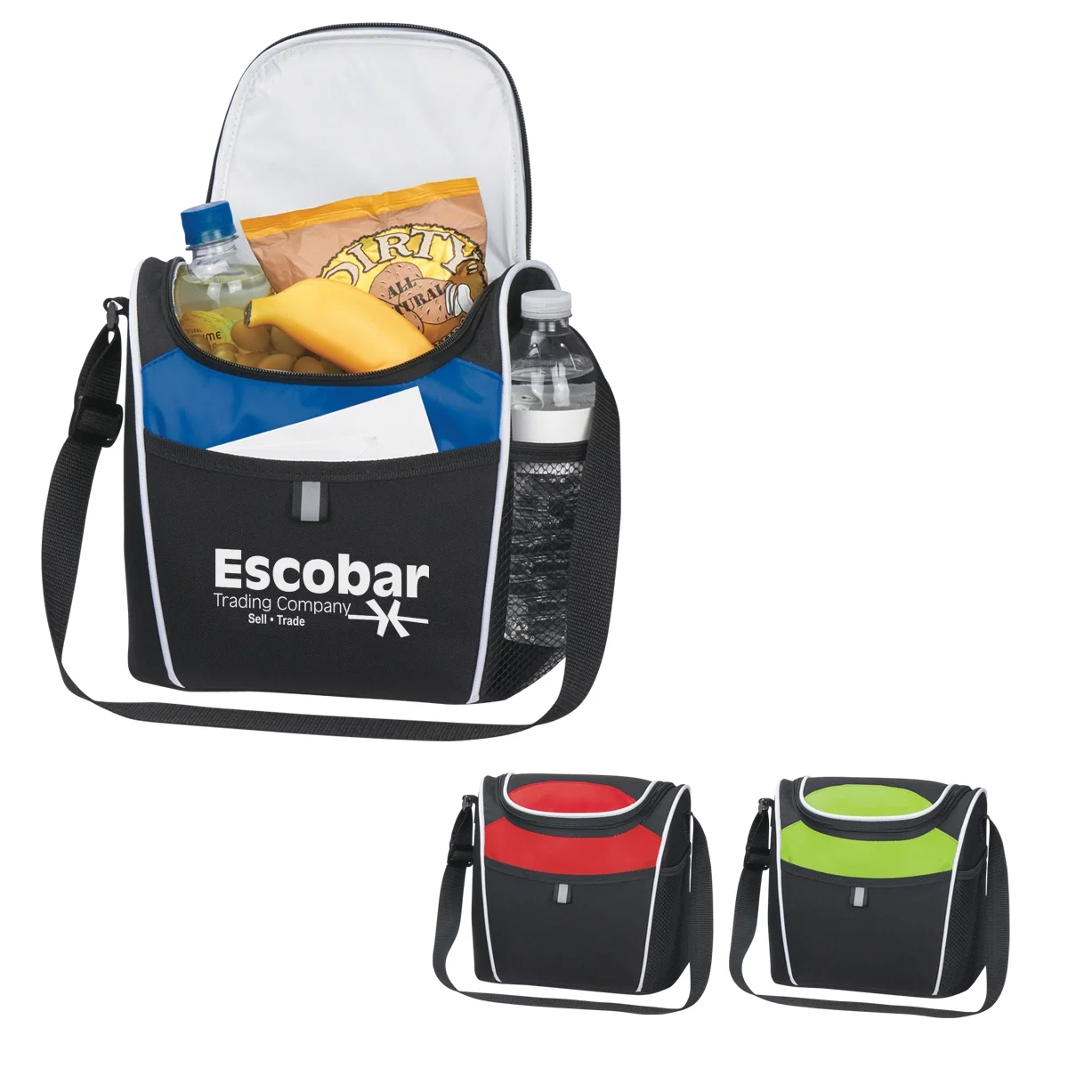 Insulated lunch cooler with contrast trim, roughly nine inches tall