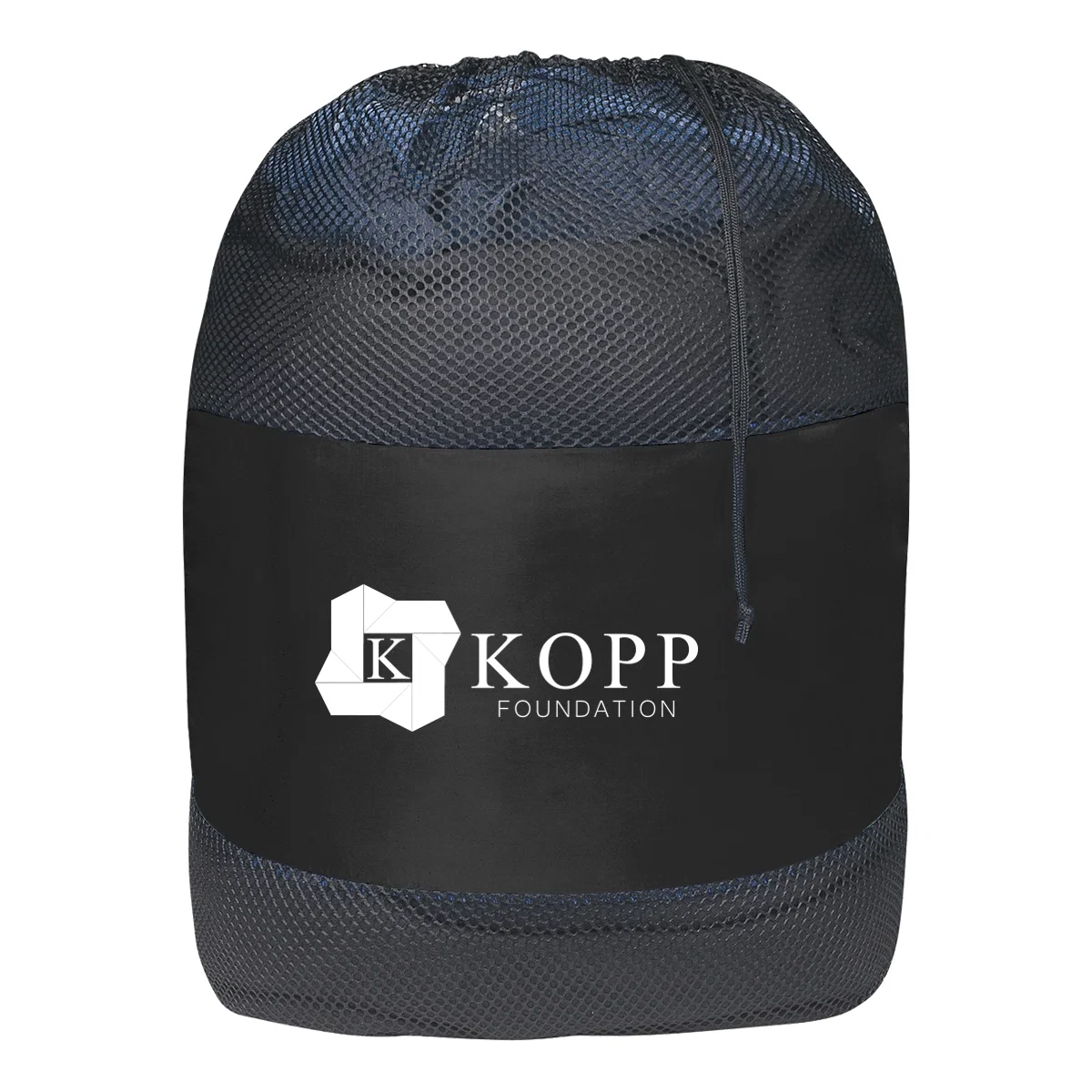Mesh laundry bag with a drawstring top and roomy body