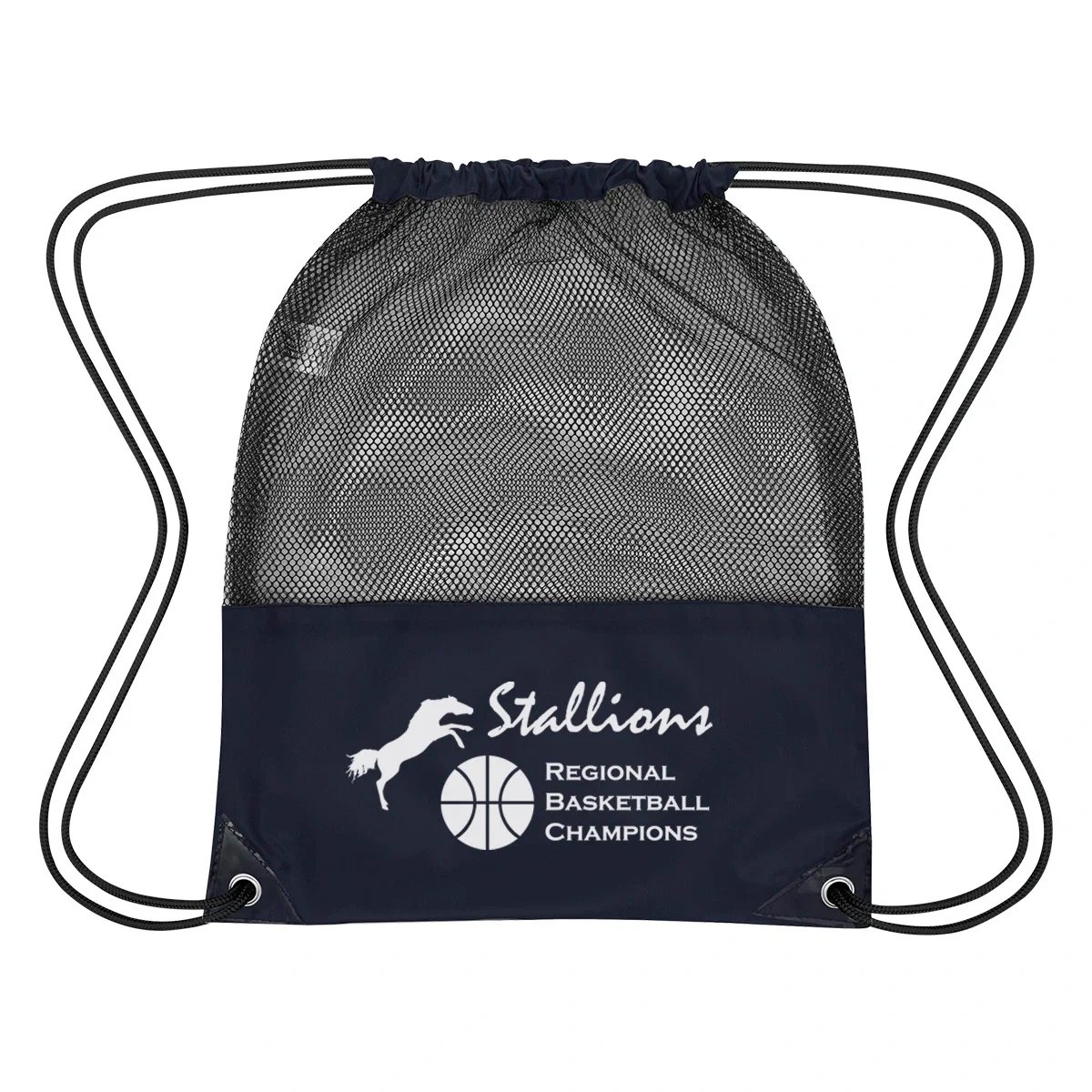 Black mesh sports pack with a matching drawstring closure
