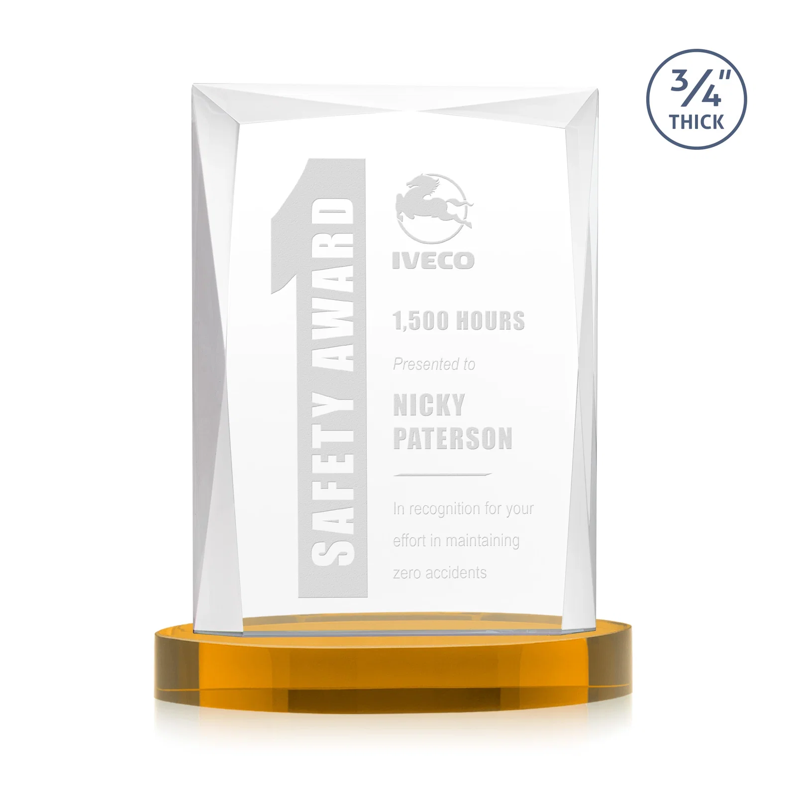 Custom Starfire Crystal Award on an Alberton Base, awards for volunteer appreciation