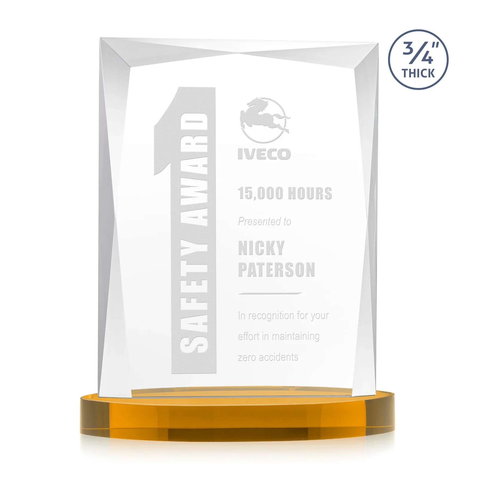 Custom Starfire Crystal Award on an Alberton Base, awards for company anniversary events