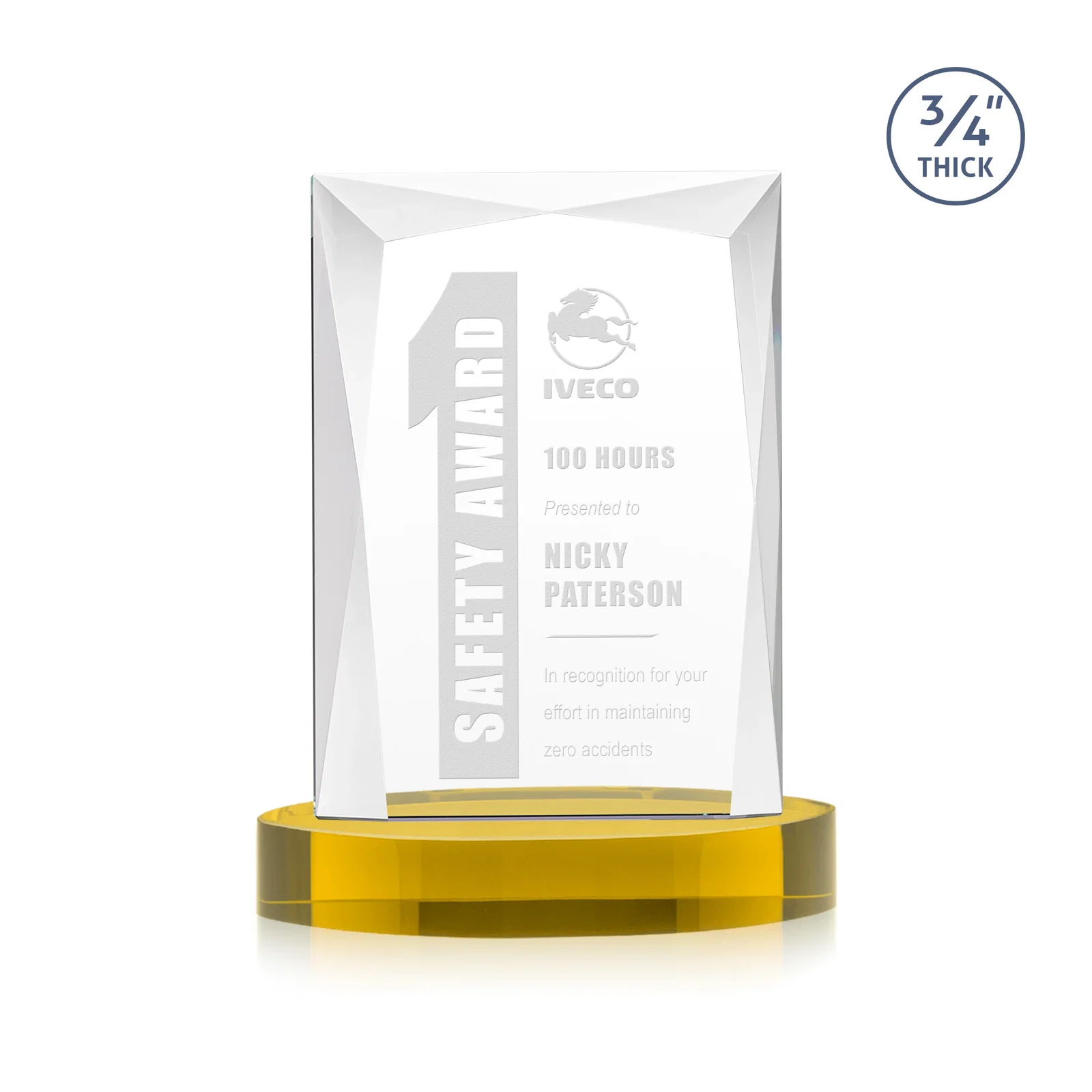 Personalized Starfire Crystal Award on an Alberton Base, awards for corporate award ceremonies