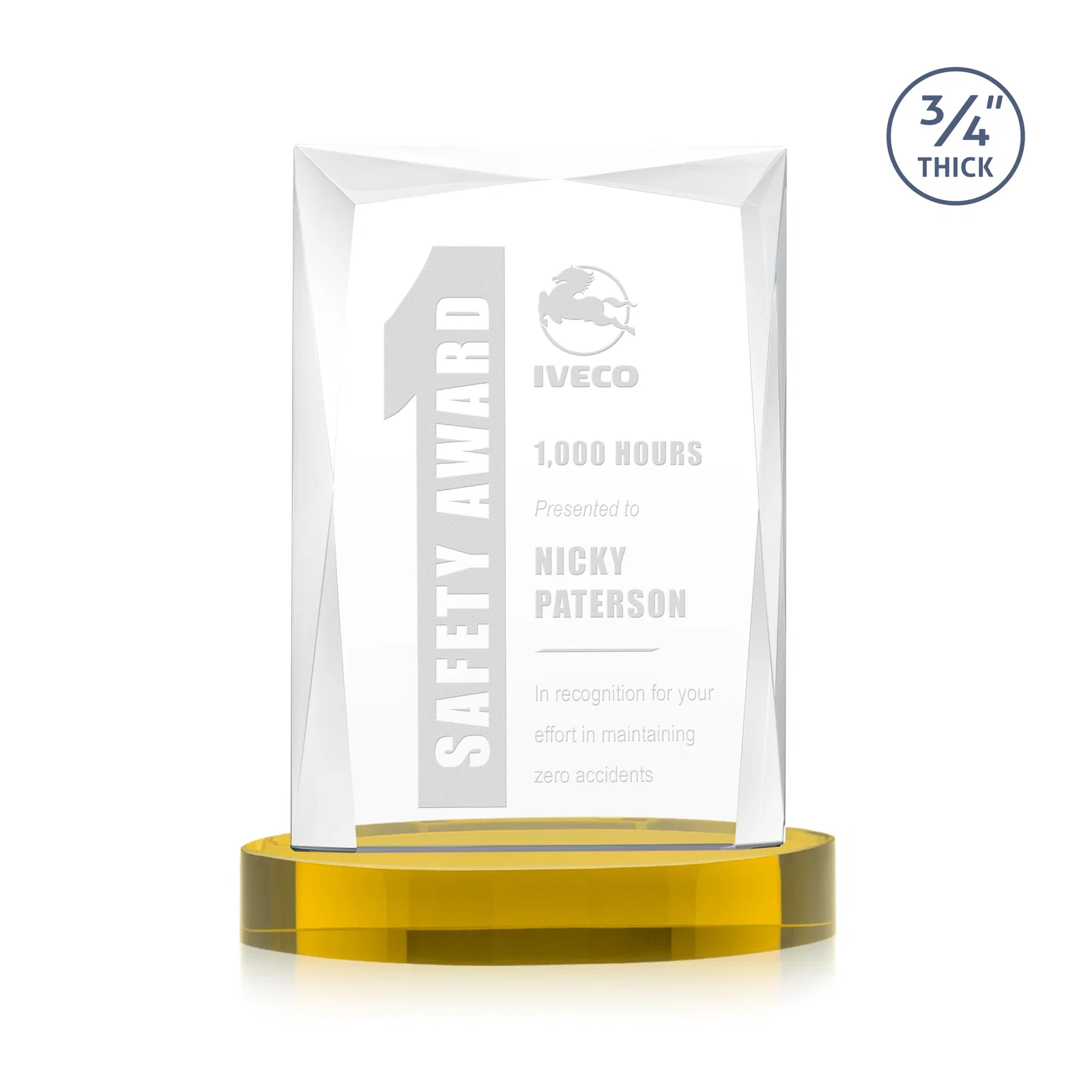 Personalized Starfire Crystal Award on an Alberton Base, awards for service anniversary gifts