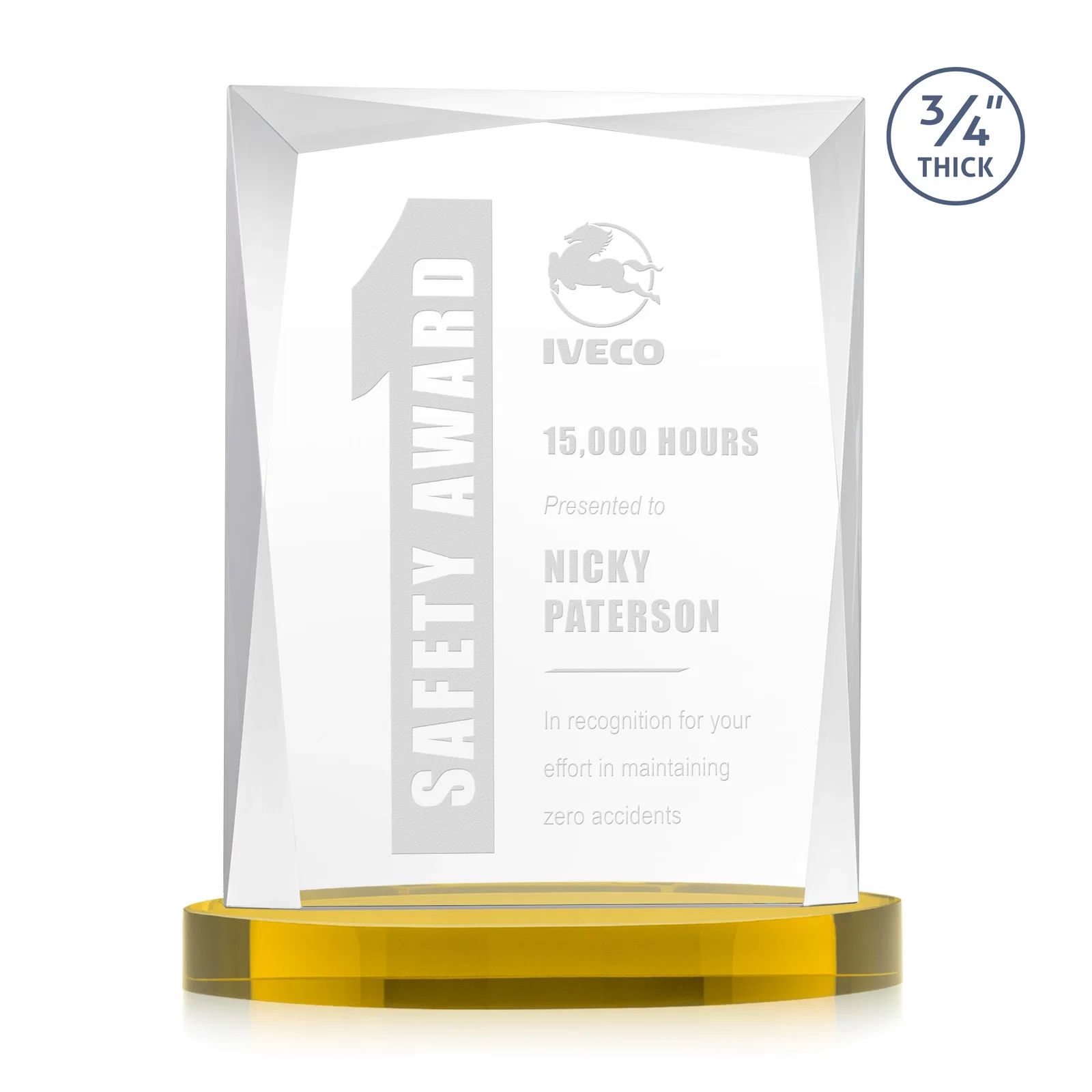 Personalized Starfire Crystal Award on an Alberton Base, awards for team milestone celebrations