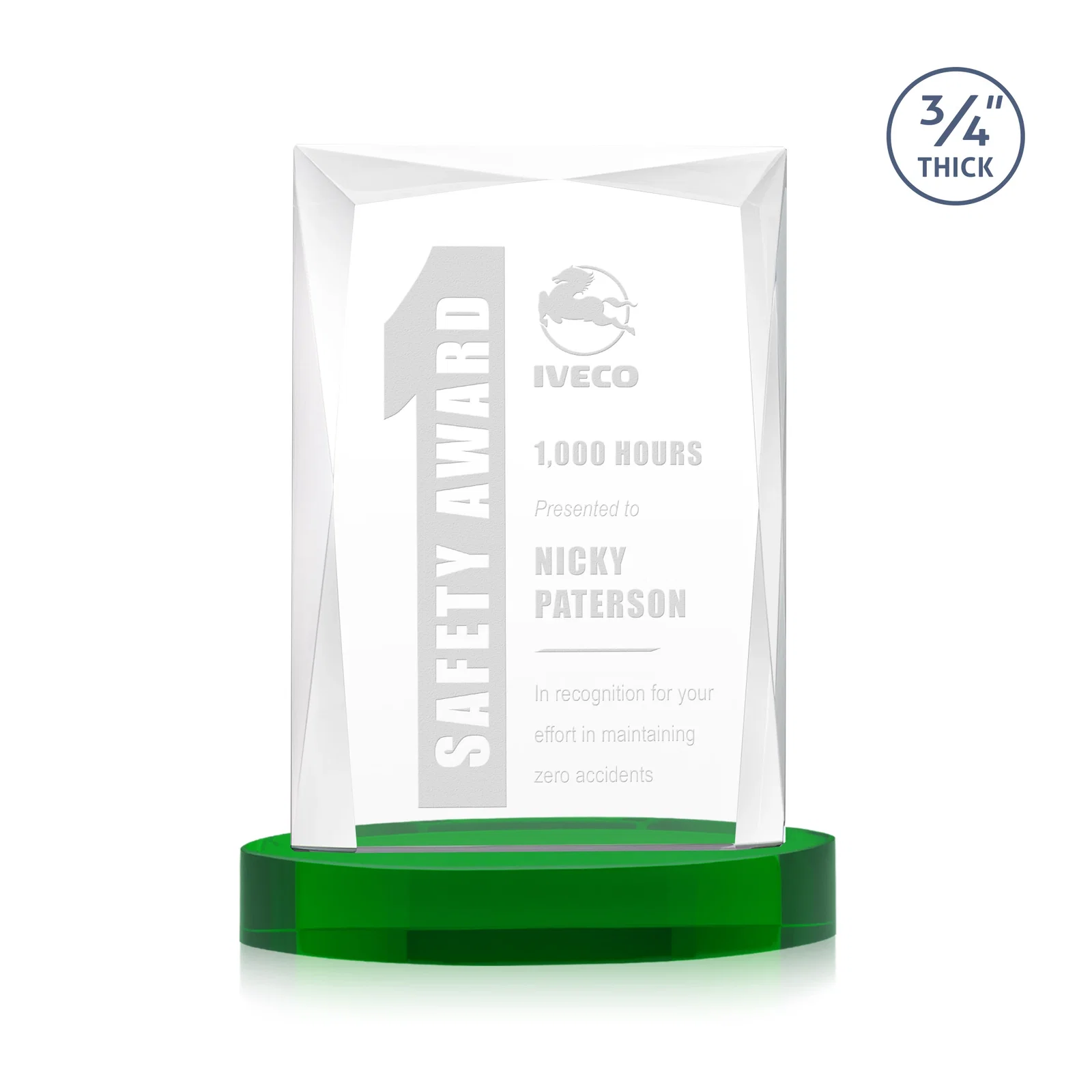 Personalized Starfire Crystal Award on an Alberton Base, awards for safety achievement programs