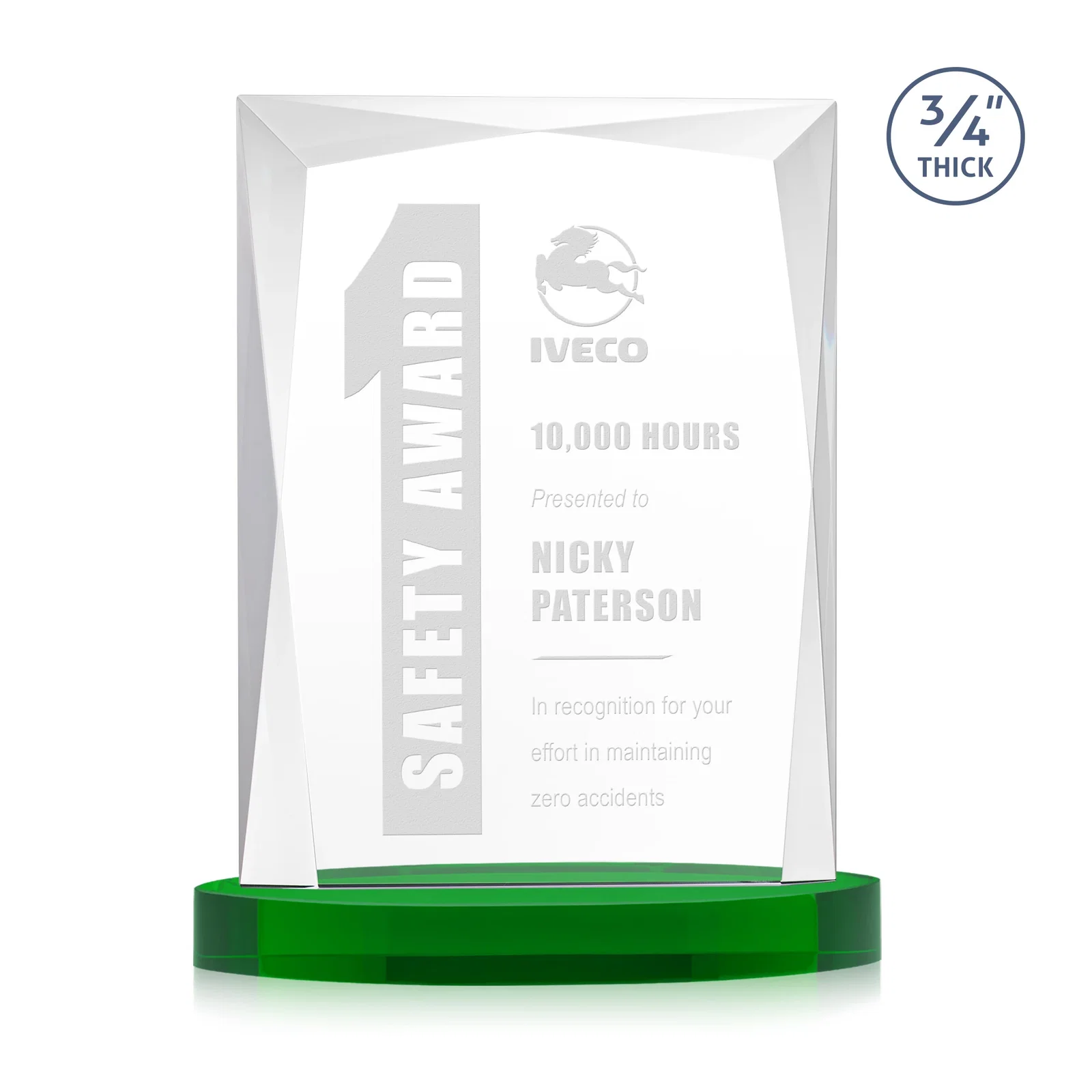 Personalized Starfire Crystal Award on an Alberton Base, awards for dealer and partner awards