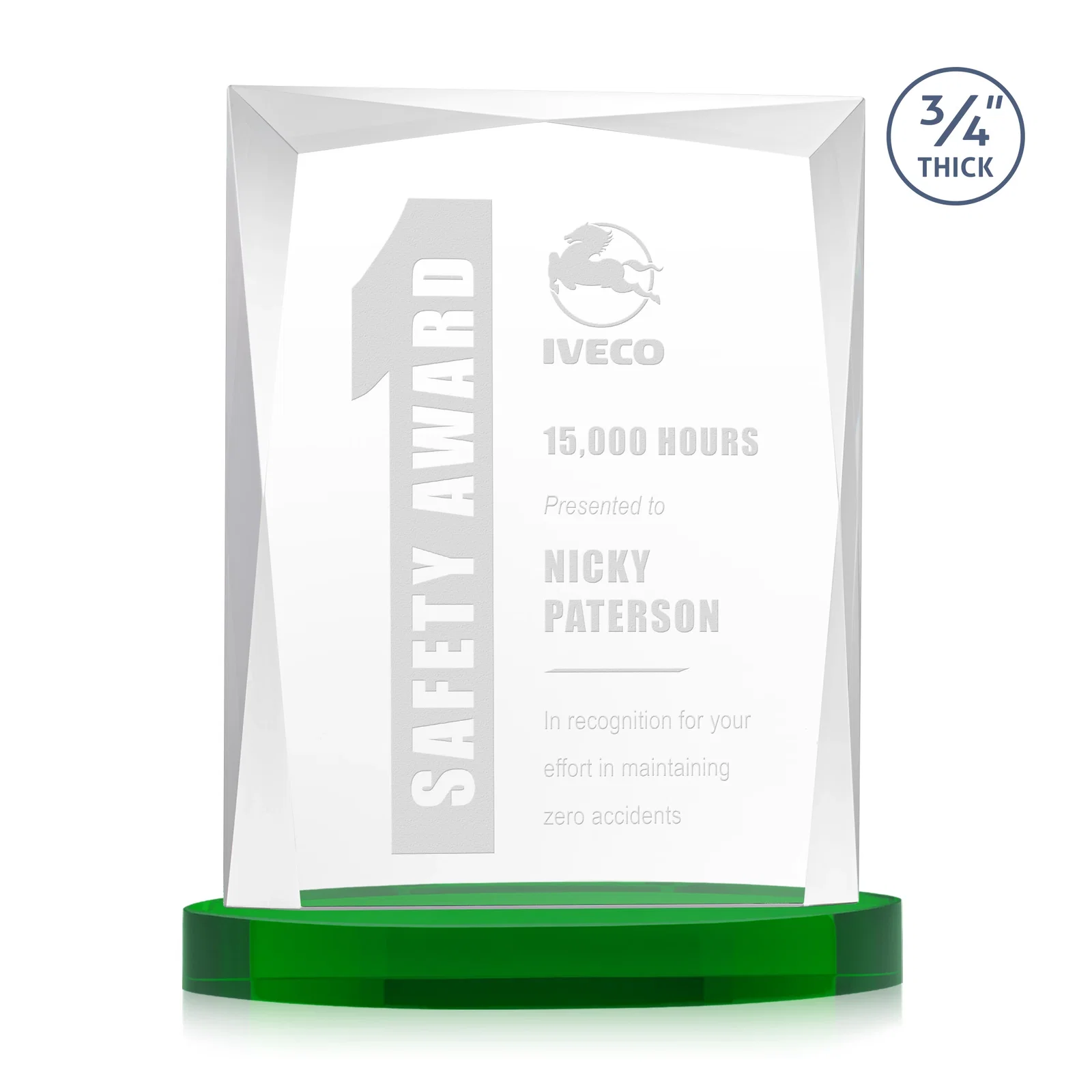 Personalized Starfire Crystal Award on an Alberton Base, awards for company anniversary events