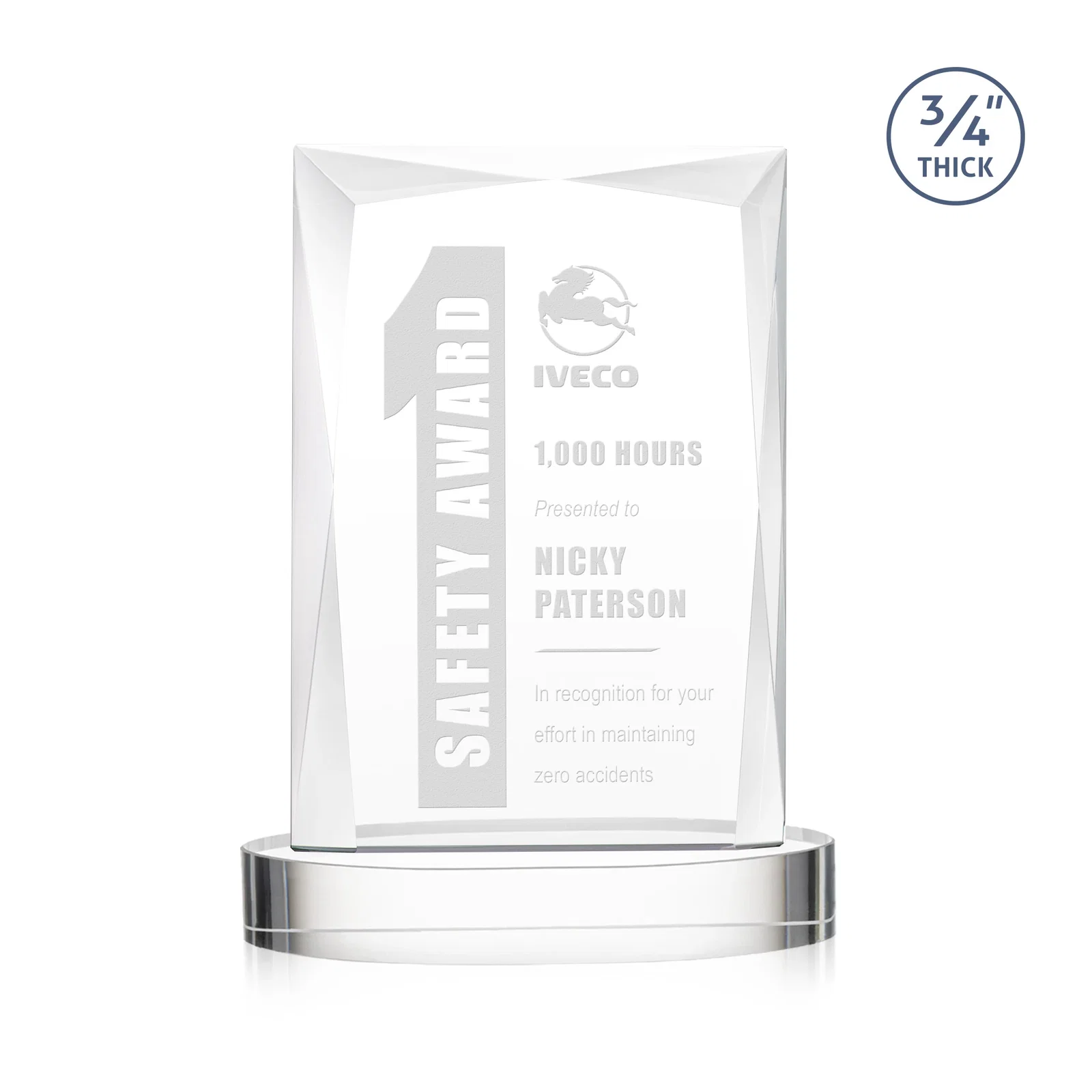 Custom Starfire Crystal Award on an Alberton Base, awards for service anniversary gifts
