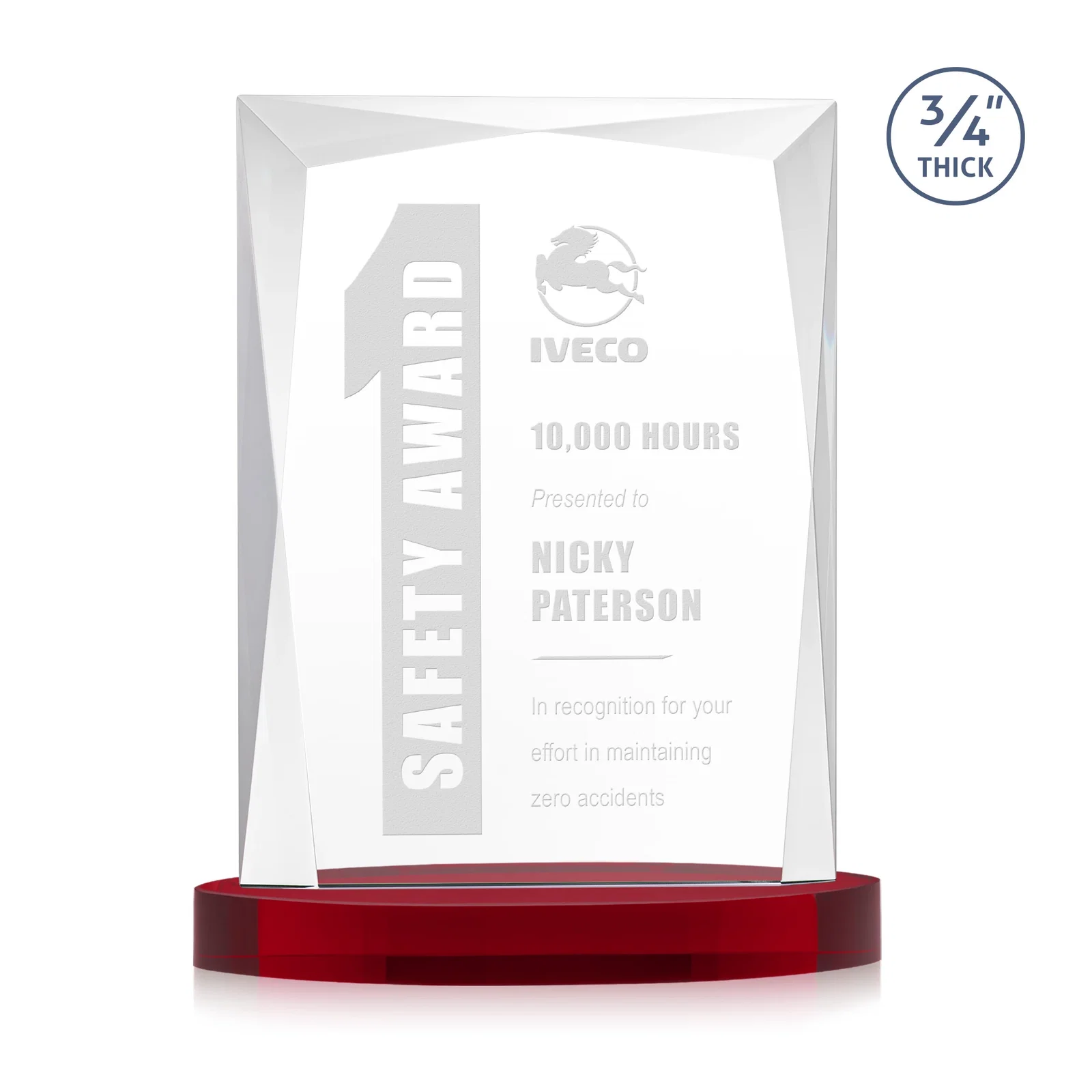 Branded Starfire Crystal Award on an Alberton Base, awards for retirement presentations