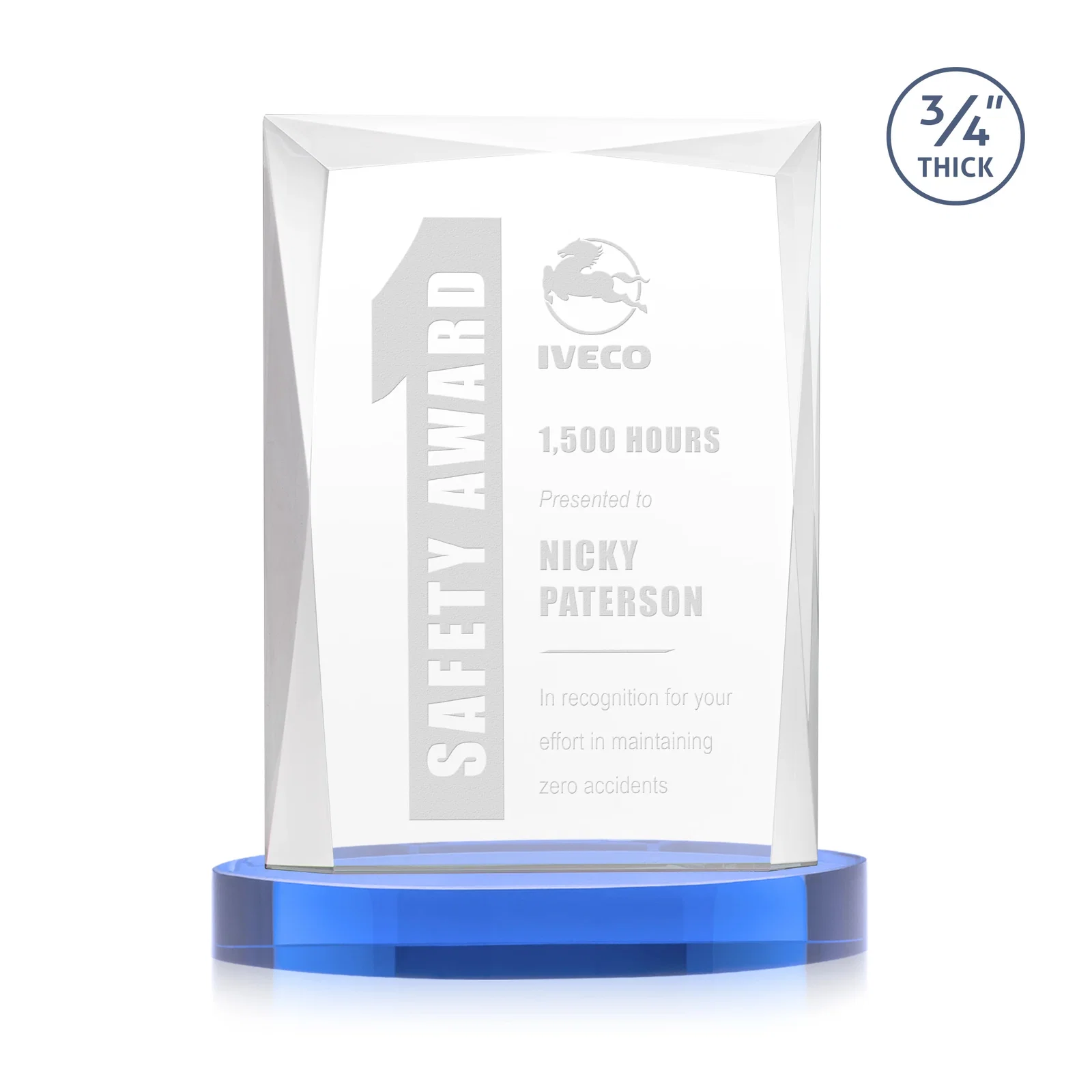 Branded Starfire Crystal Award on an Alberton Base, awards for safety achievement programs