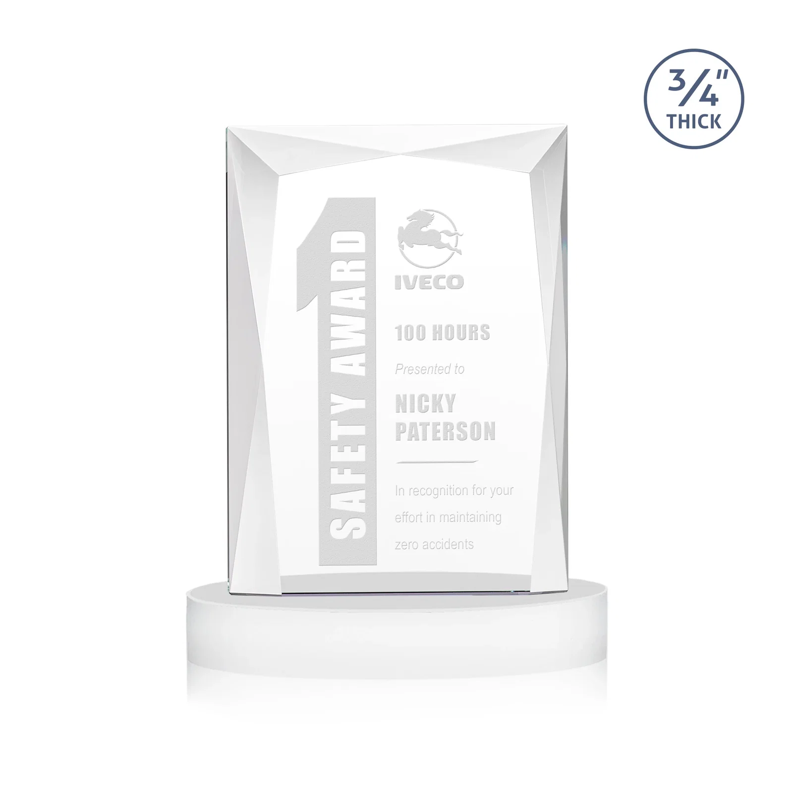 Custom printed Starfire Crystal Award on an Alberton Base, awards for employee recognition