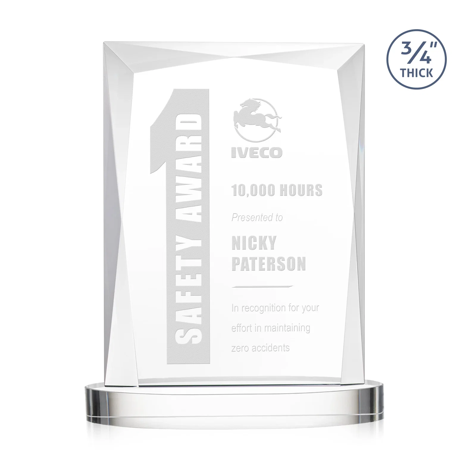 Custom Starfire Crystal Award on an Alberton Base, awards for retirement presentations