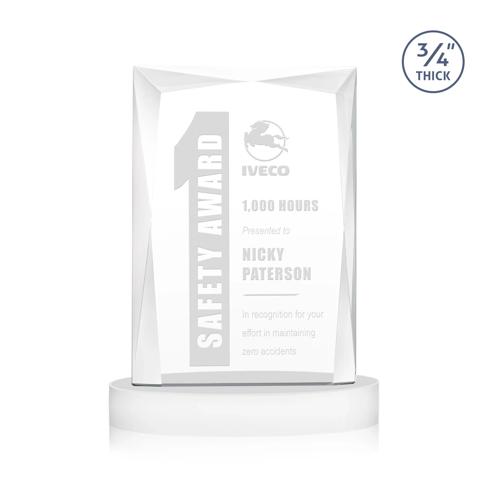 Custom printed Starfire Crystal Award on an Alberton Base, awards for corporate award ceremonies