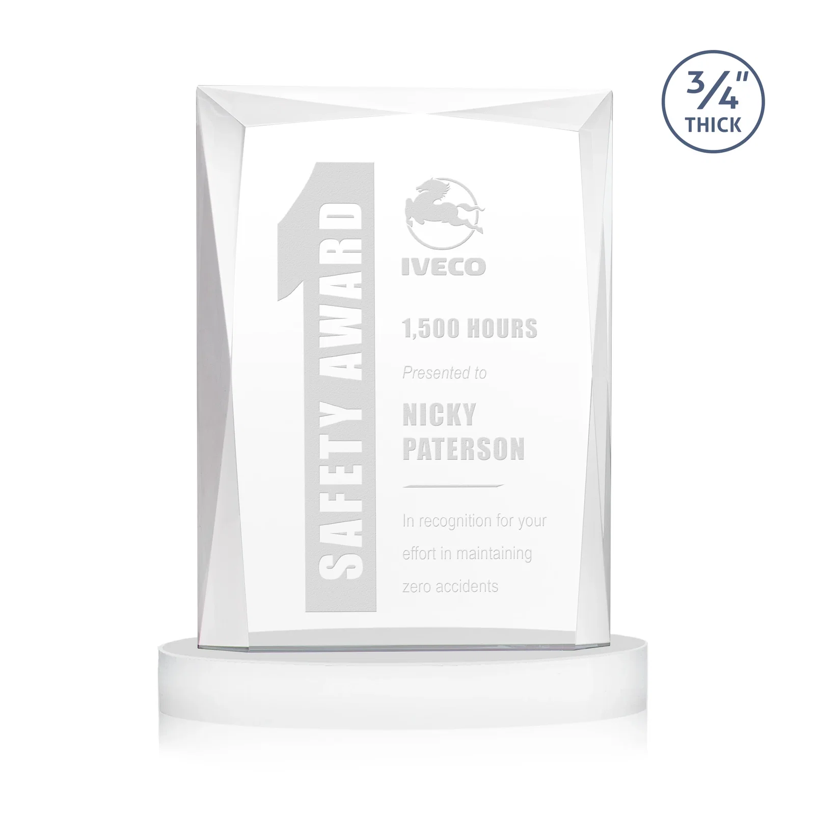 Custom printed Starfire Crystal Award on an Alberton Base, awards for service anniversary gifts