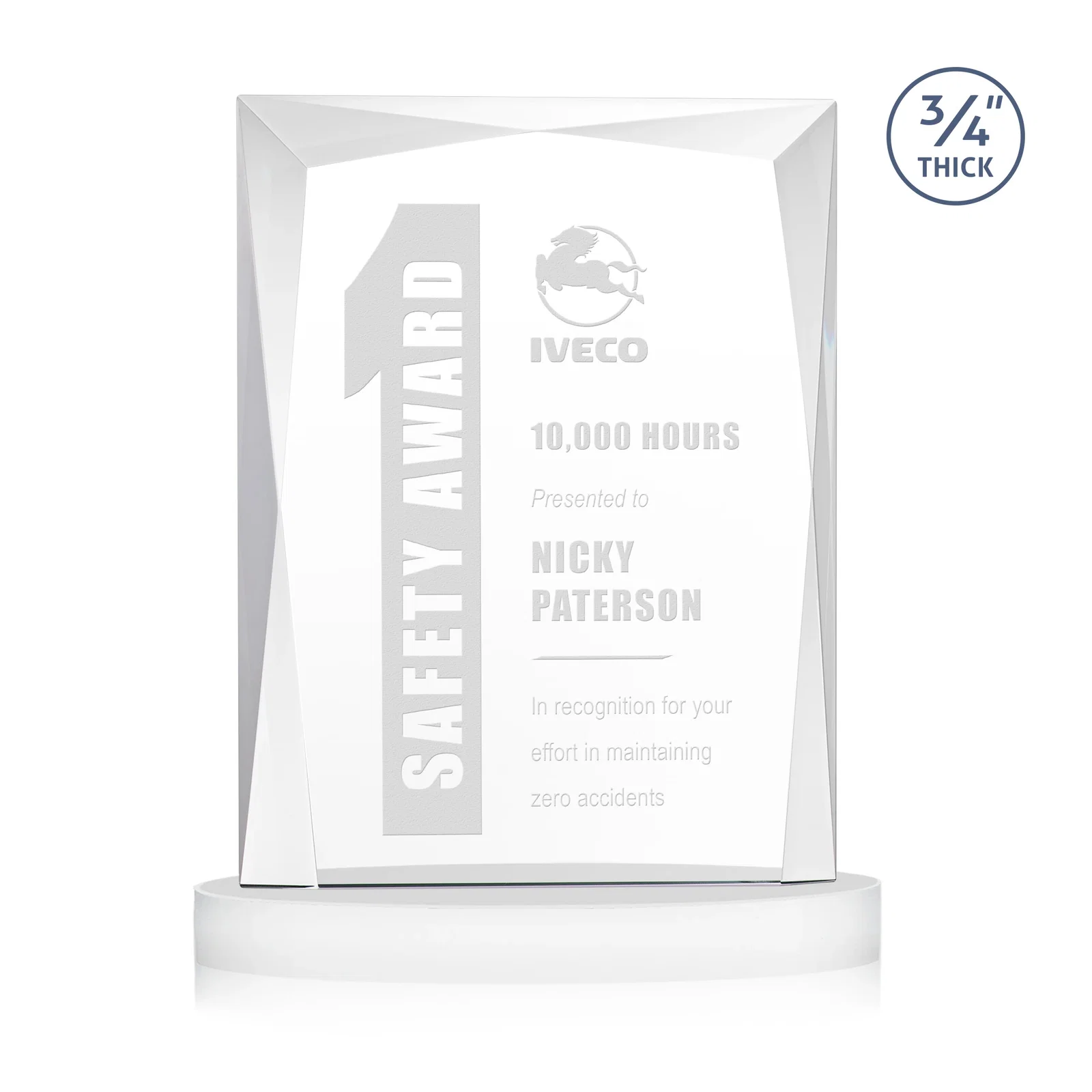 Custom printed Starfire Crystal Award on an Alberton Base, awards for sales achievement awards