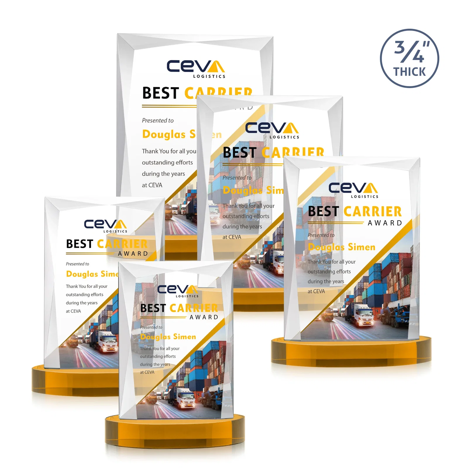 Custom printed Starfire Crystal Award on an Alberton Base, awards for dealer and partner awards