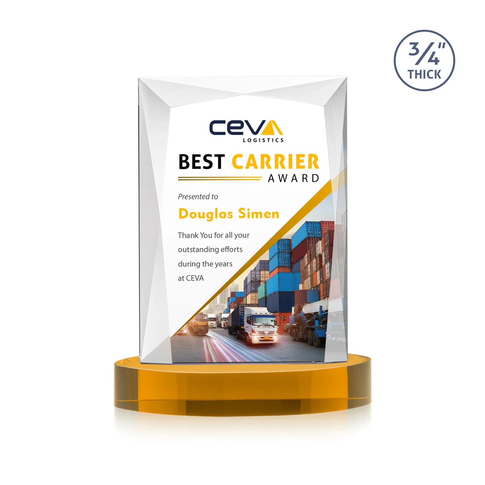 Custom printed Starfire Crystal Award on an Alberton Base, awards for company anniversary events