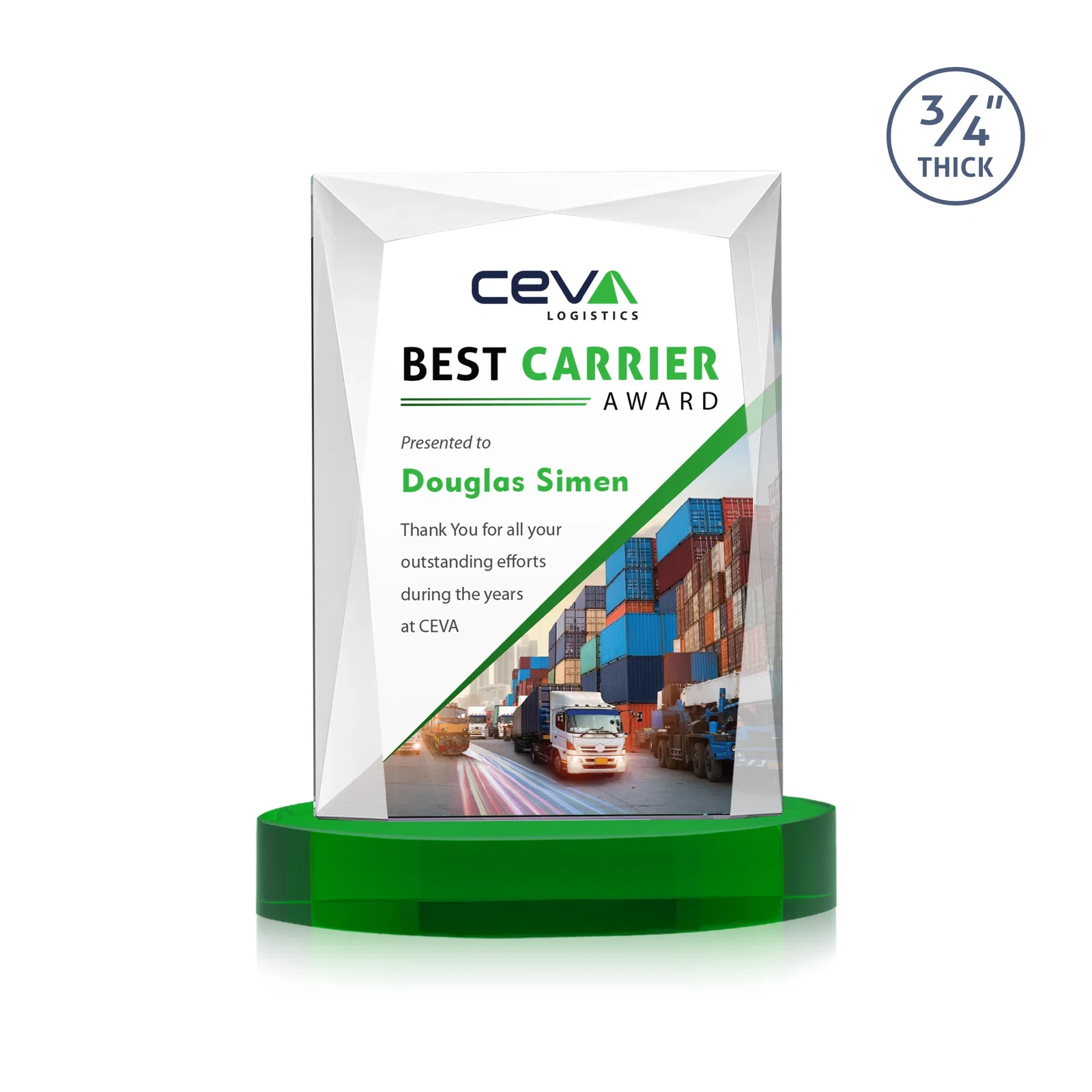 Customized Starfire Crystal Award on an Alberton Base, awards for company anniversary events