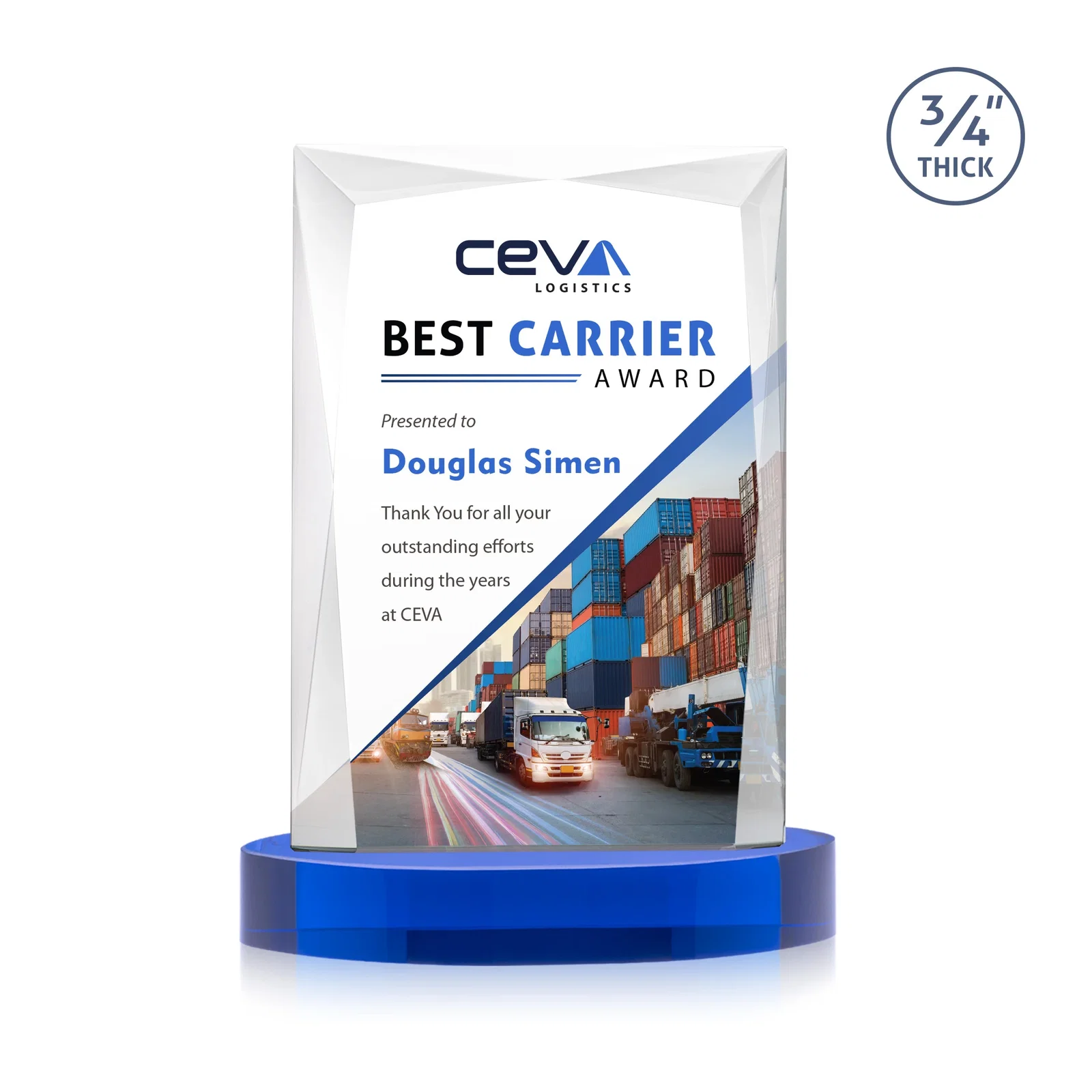 Custom Starfire Crystal Award on an Alberton Base, awards, with your logo for employee recognition