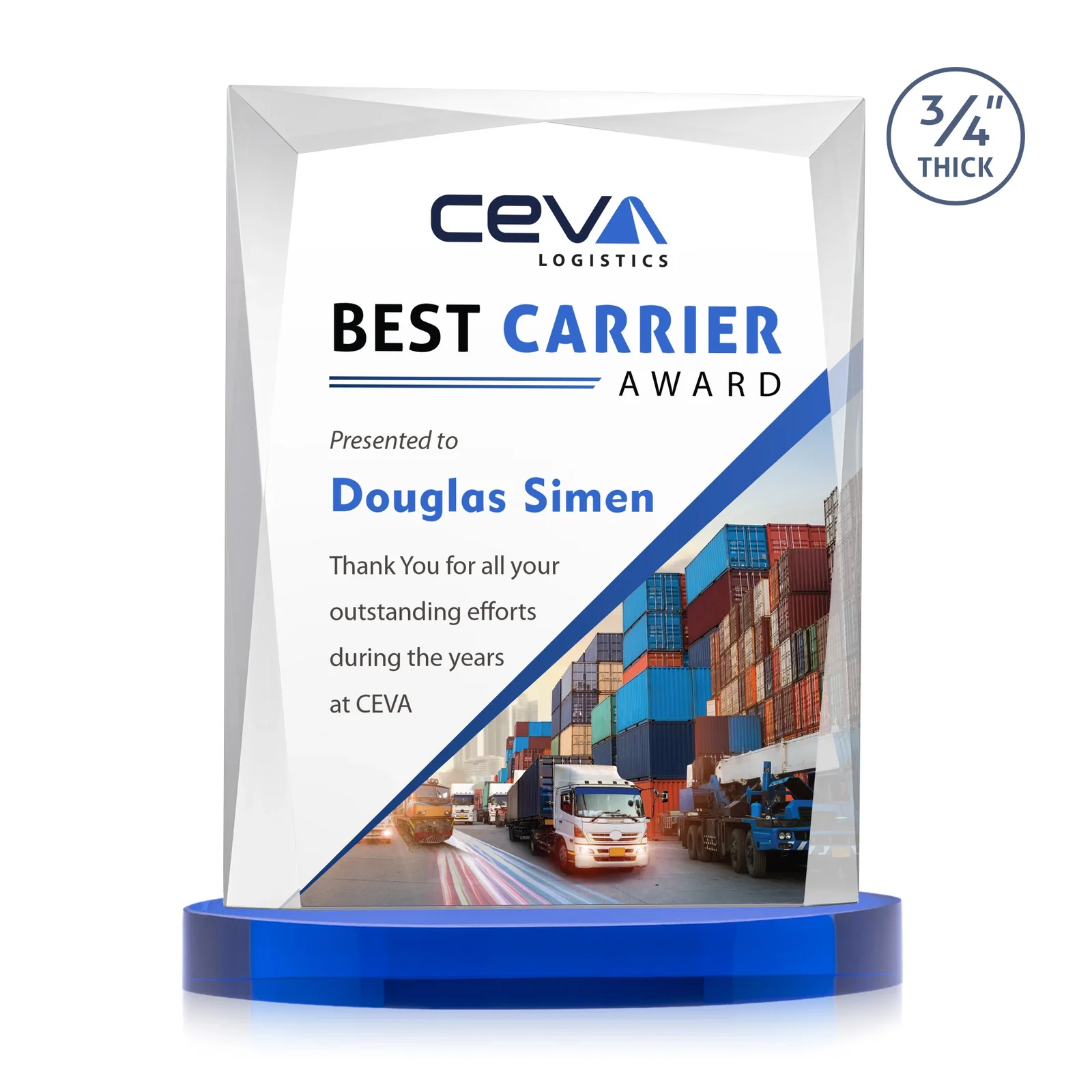 Custom Starfire Crystal Award on an Alberton Base, awards, with your logo for sales achievement awards