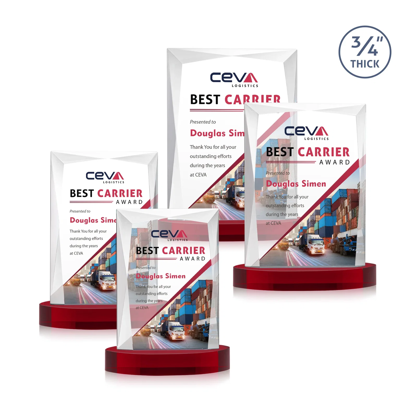 Custom Starfire Crystal Award on an Alberton Base, awards, with your logo for retirement presentations