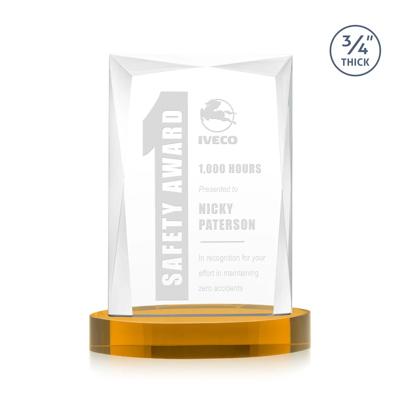 Custom Starfire Crystal Award on an Alberton Base, awards for safety achievement programs