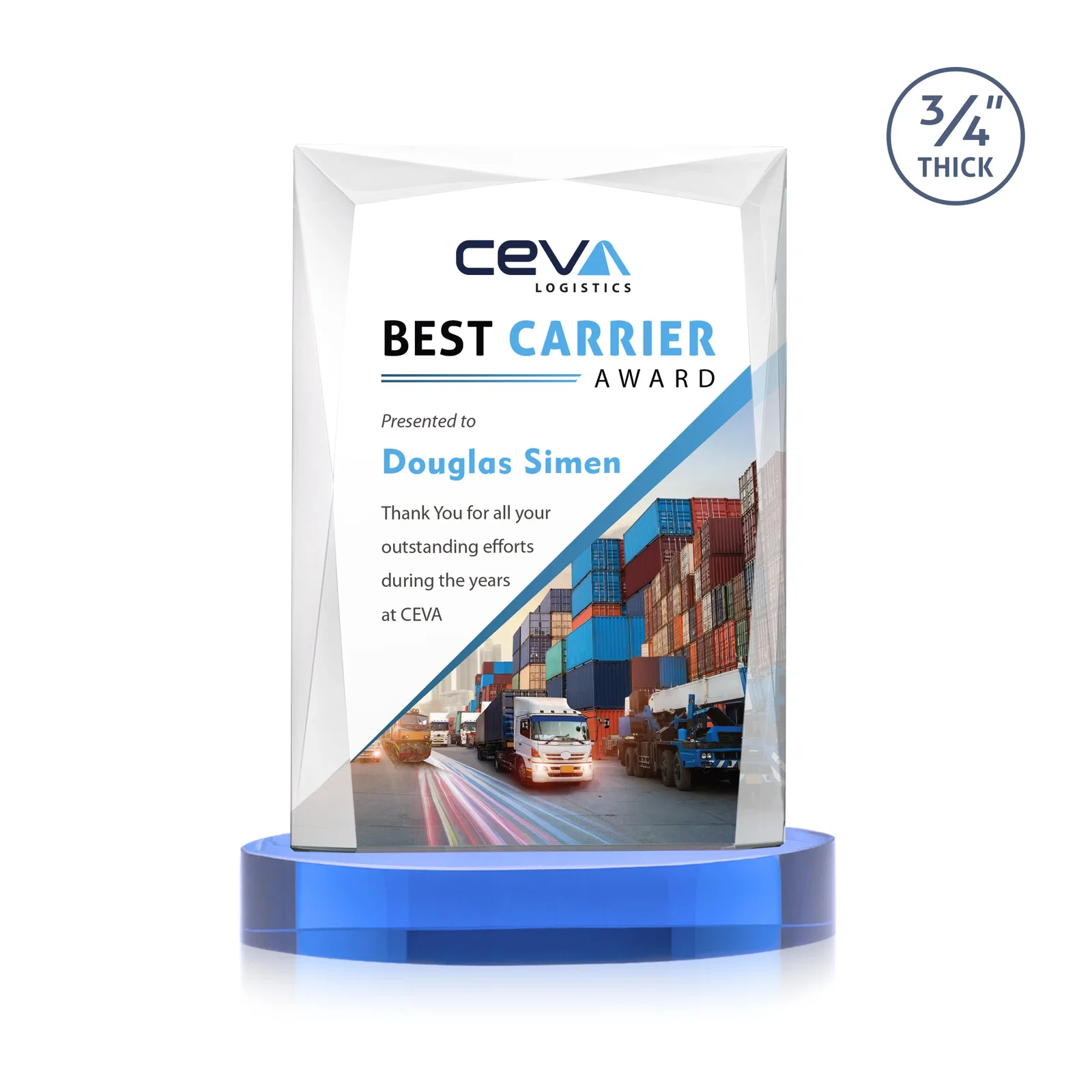 Custom Starfire Crystal Award on an Alberton Base, awards, with your logo for company anniversary events