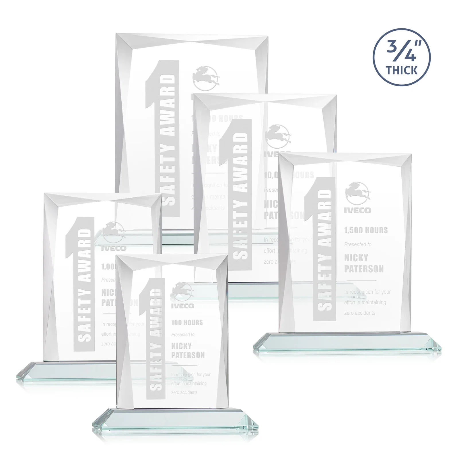 Custom Starfire Crystal Award With Bevels Wrapping Fully Around the Edge for employee recognition
