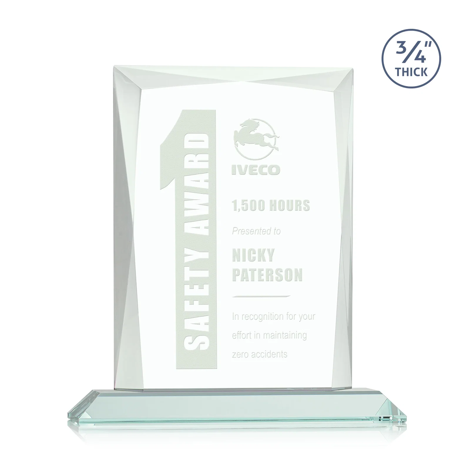 Custom Starfire Crystal Award With Bevels Wrapping Fully Around the Edge for volunteer appreciation
