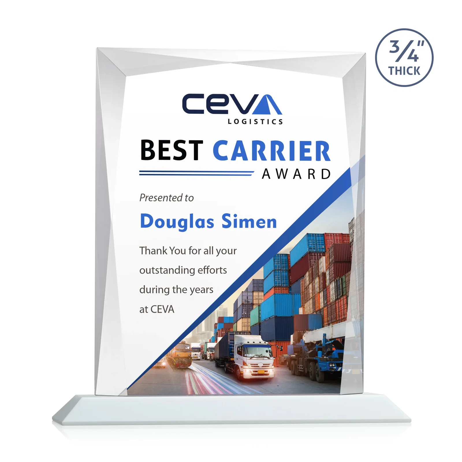 Promotional Starfire Crystal Award With Bevels Wrapping Fully Around the Edge, with your logo for sales achievement awards