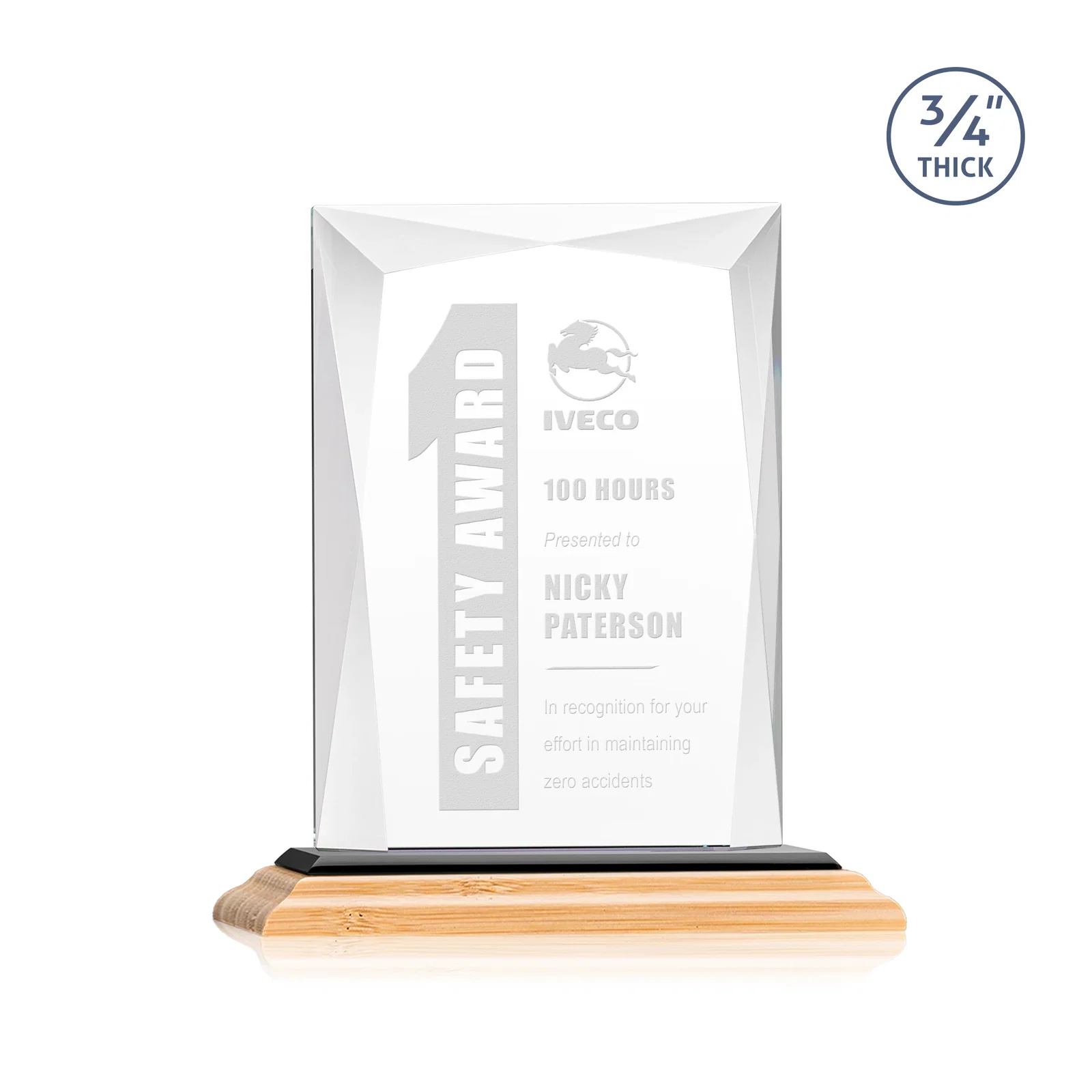 Promotional Starfire Crystal Award With Bevels Wrapping Fully Around the Edge, with your logo for team milestone celebrations