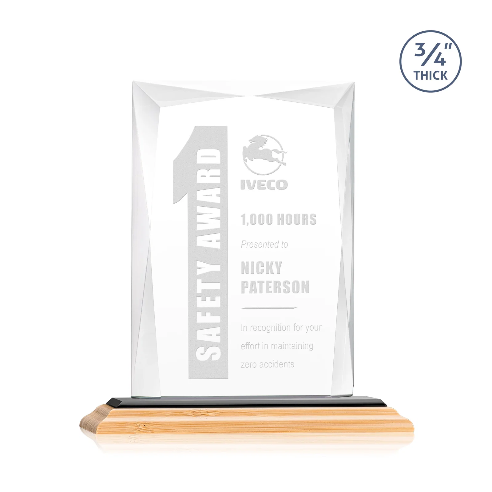 Promotional Starfire Crystal Award With Bevels Wrapping Fully Around the Edge, with your logo for donor appreciation